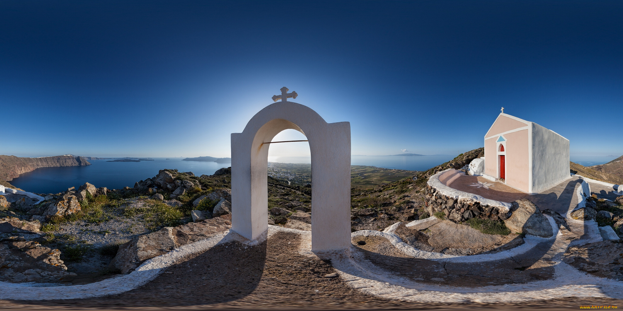 oia, santorini, greece, природа, побережье, санторини, греция, эгейское, море, панорама, часовня, арка, ия