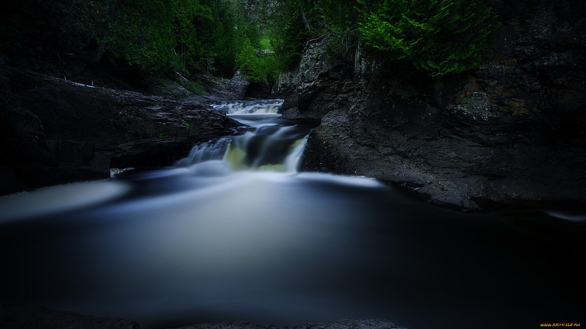 природа, водопады, поток, вода, водопад, ручей, лес, деревья