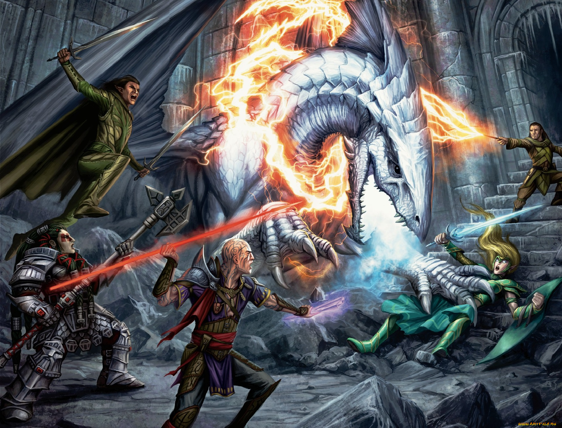 видео, игры, dungeons, &, dragons, online, команда, бой, дракон
