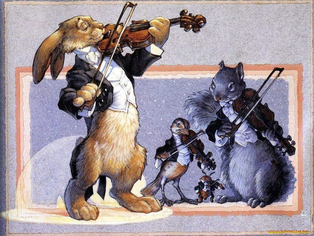рисованные, животные, заяц, белка, скрипка, жук