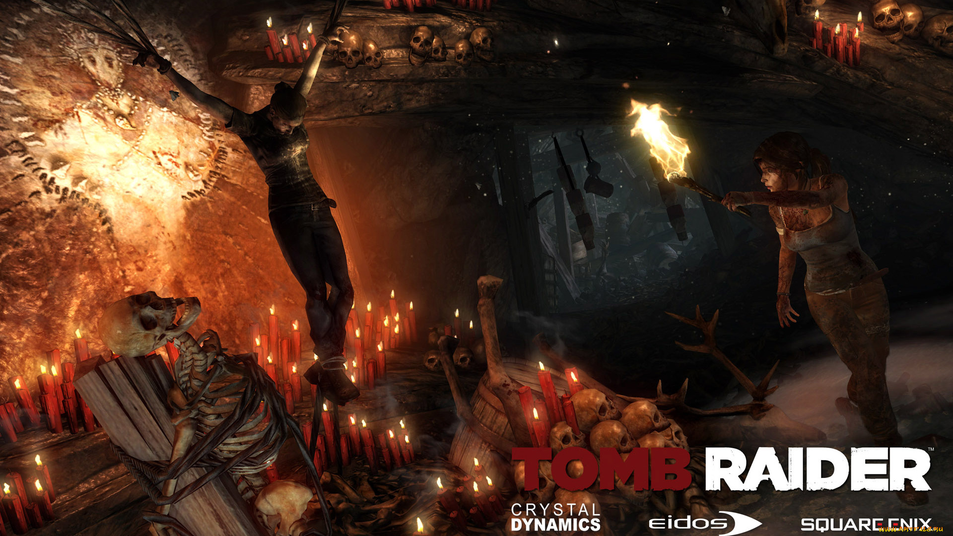 tomb, raider, lara, croft, reborn, видео, игры, 2013, черепа, свечи, скелет