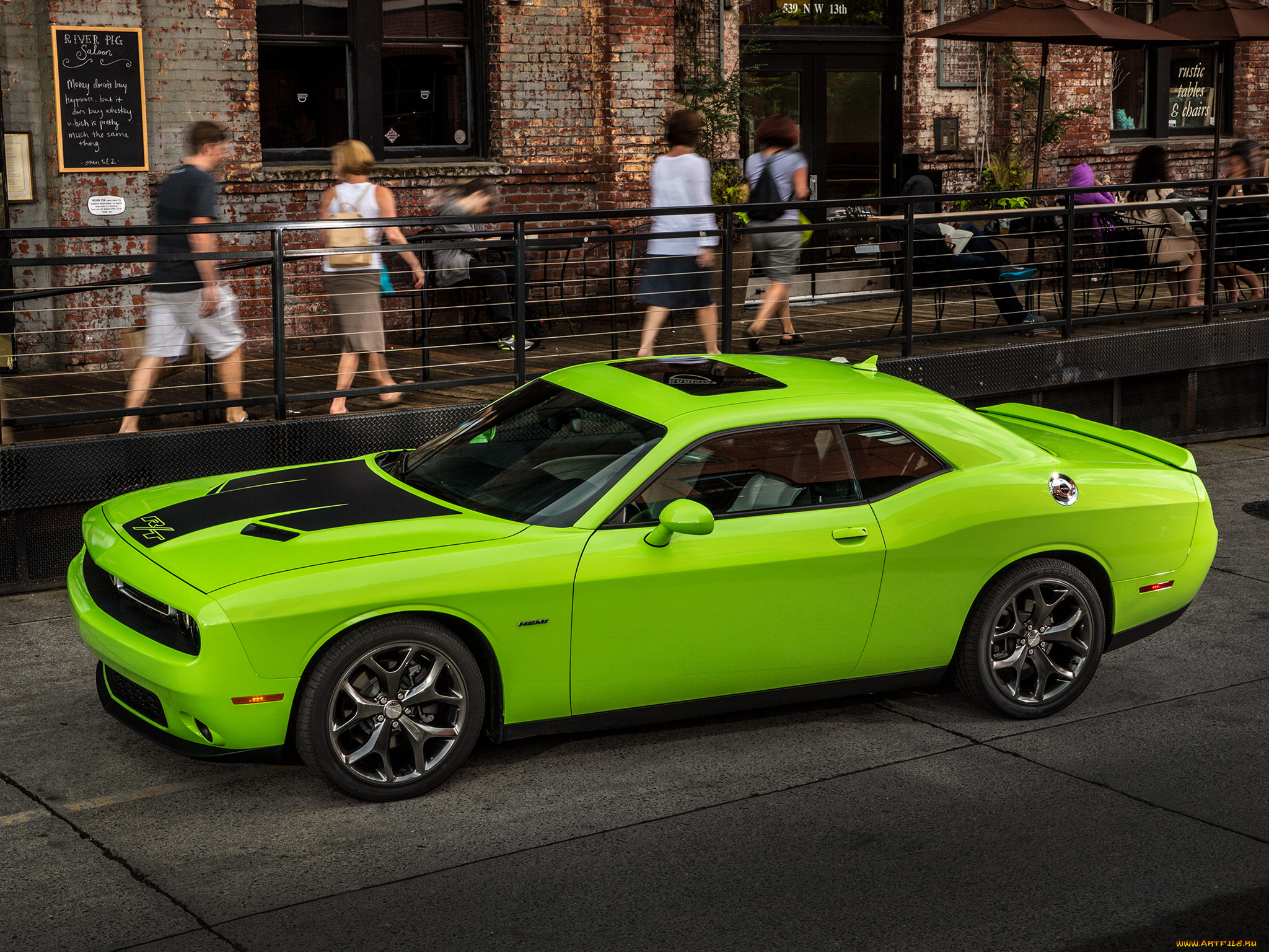 автомобили, dodge, 2015г, зелений, lc, r-t, challenger