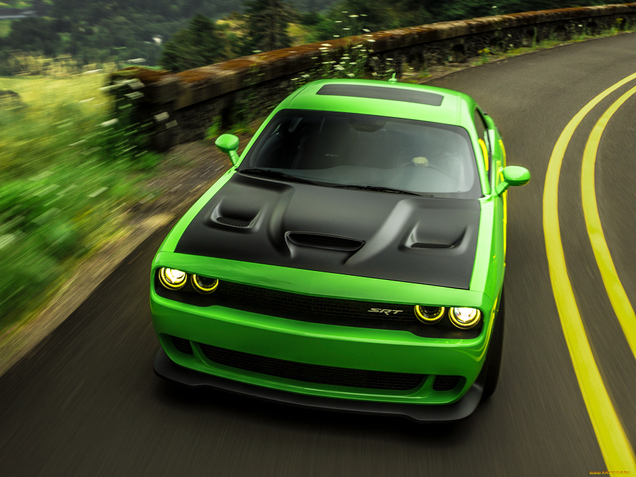 автомобили, dodge, srt, challenger, hellcat, 2015г, зеленый, lc