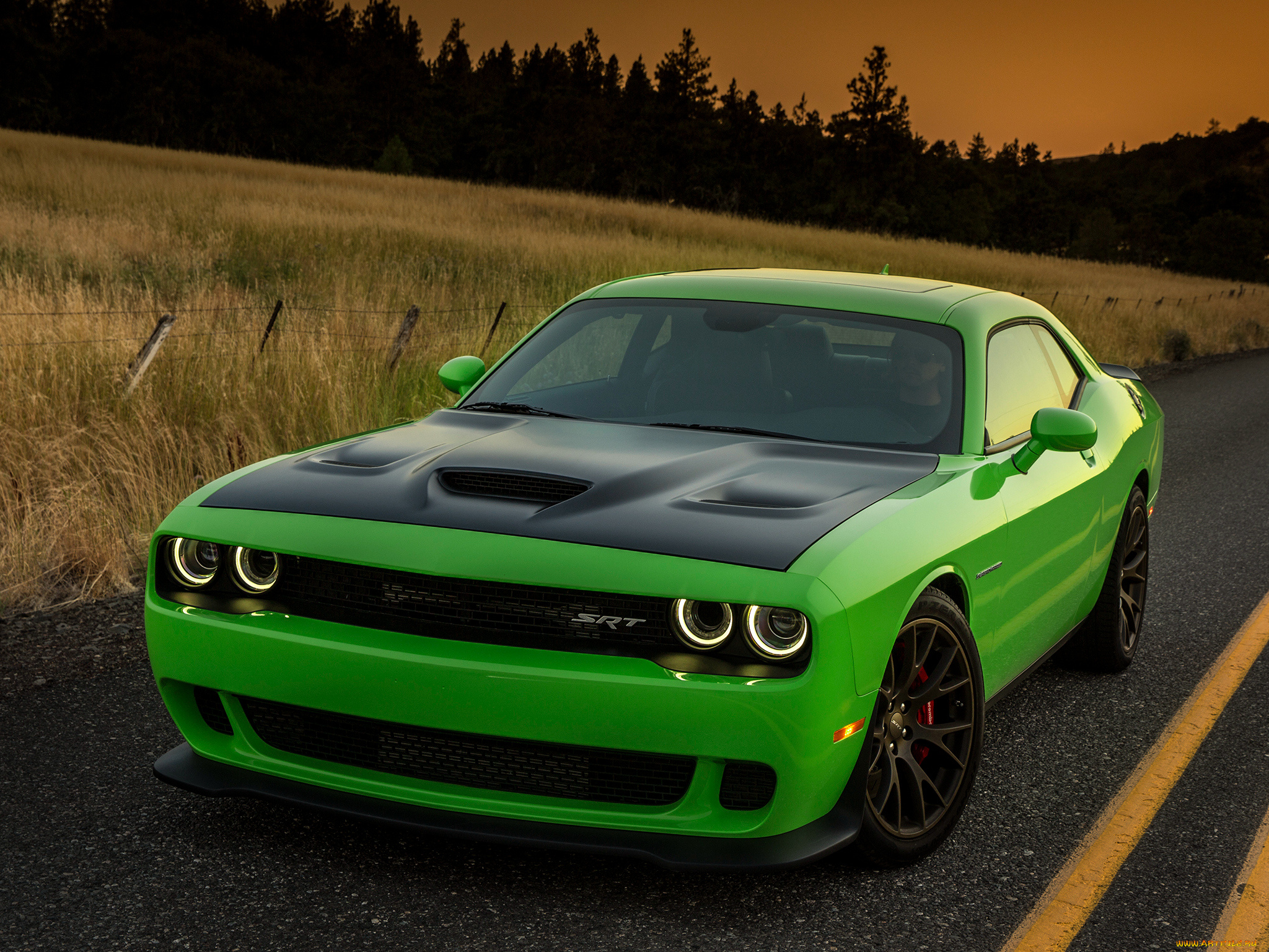 автомобили, dodge, зеленый, hellcat, srt, 2015г, challenger, lc