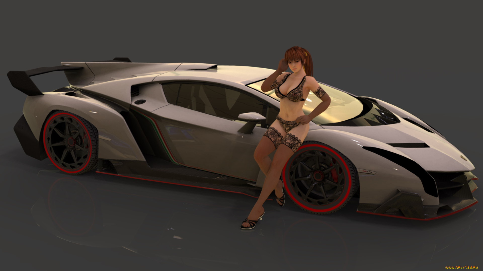 автомобили, 3d, car&girl, автомобиль, фон, взгляд, девушка