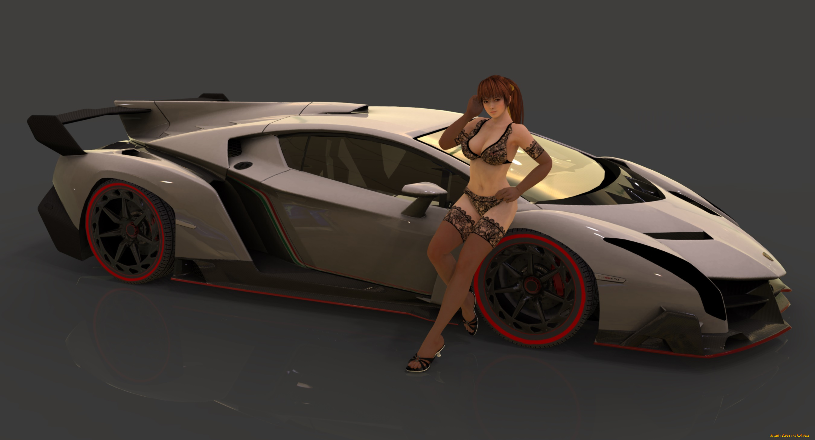 автомобили, 3d, car&girl, автомобиль, фон, взгляд, девушка