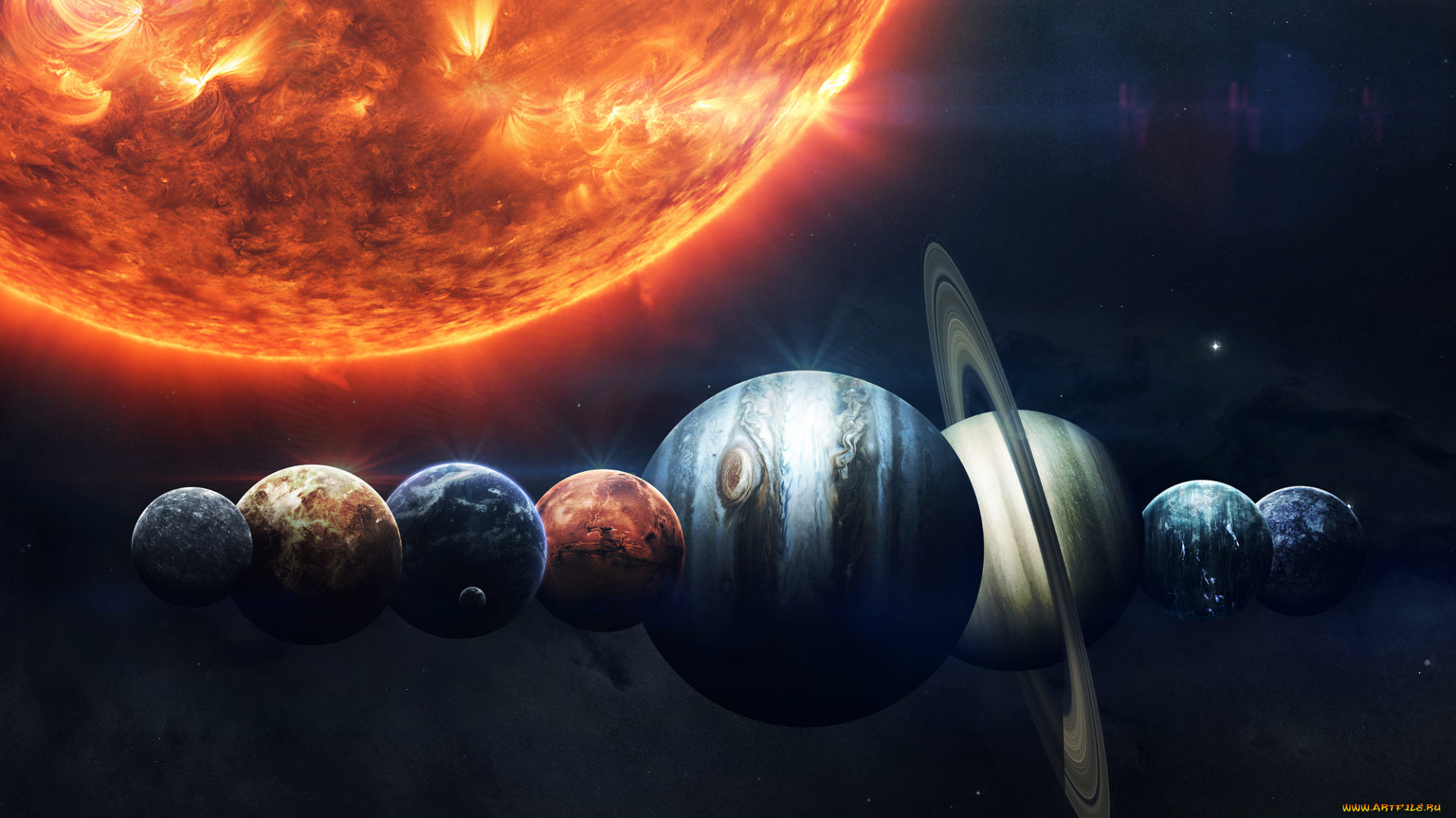 космос, солнце, планеты, солнечной, системы, выстроились, в, ряд, рядом, с, солнцем