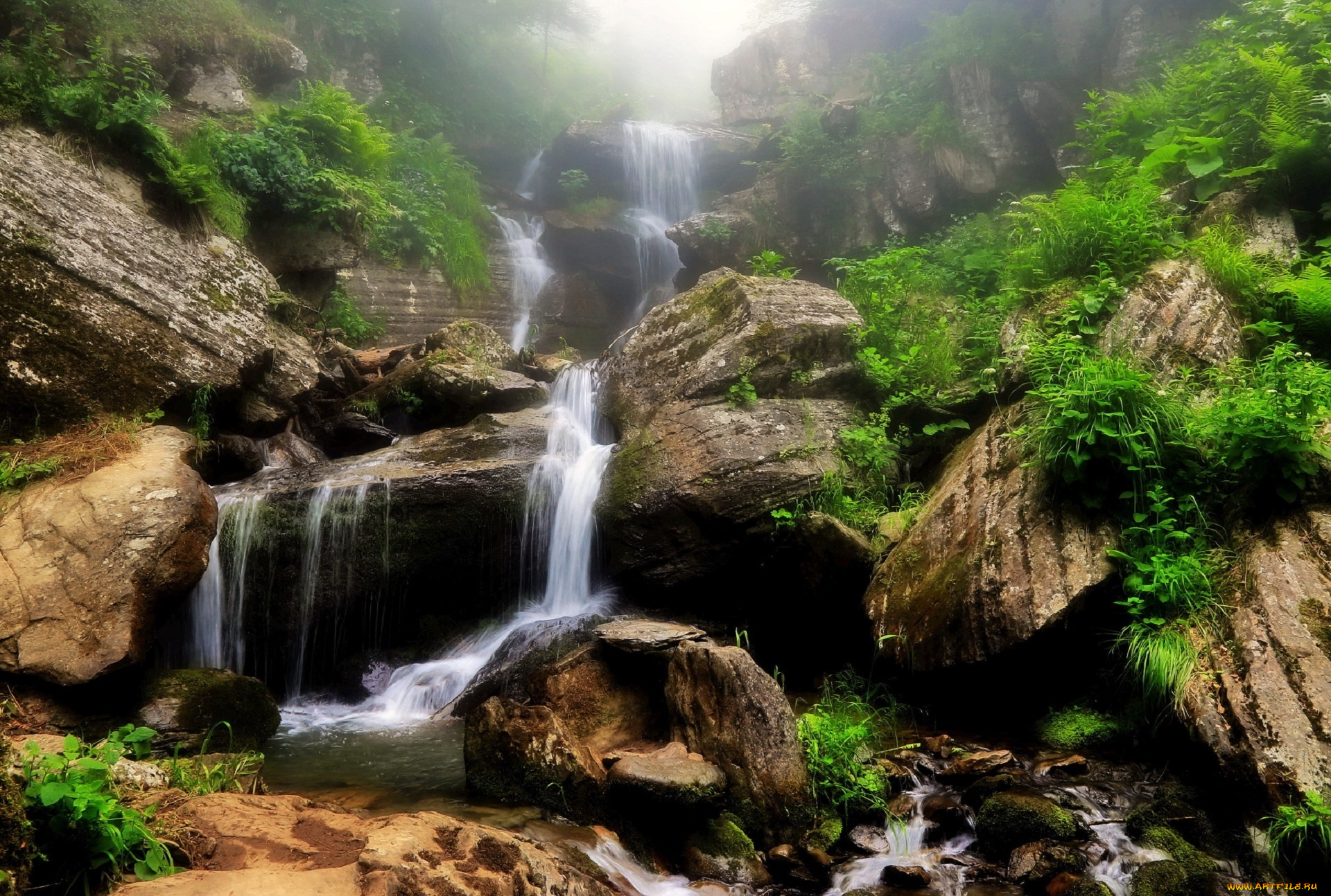 природа, водопады, горы, река, водопад, никишин, евгений, красная, поляна