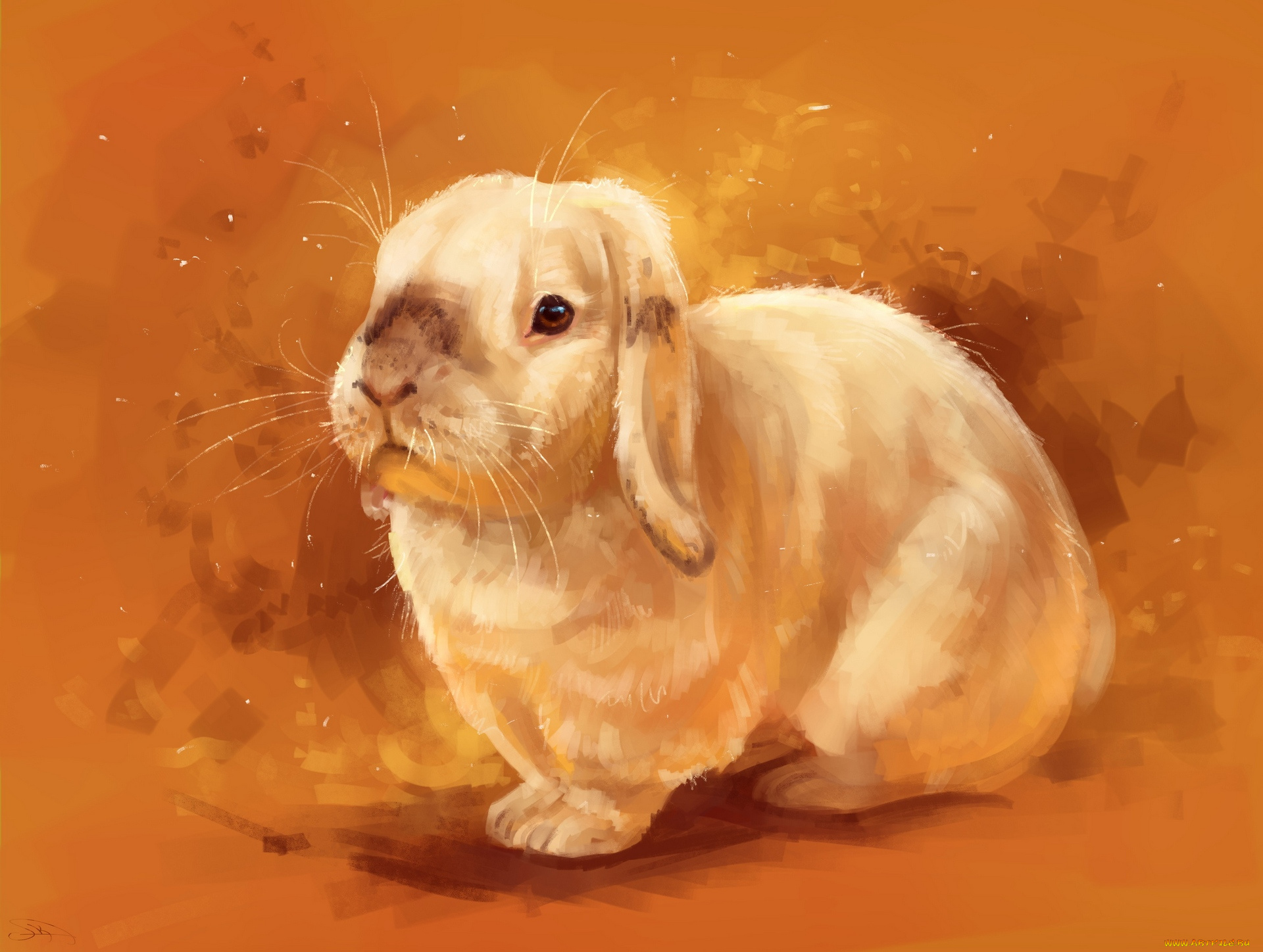 рисованное, животные, , зайцы, , кролики, оранжевый, фон