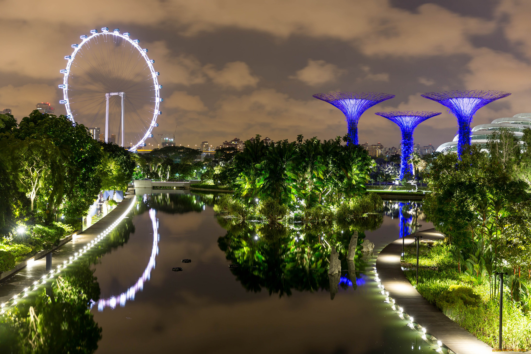 города, сингапур, , сингапур, ночные, огни, singapore, night, lights