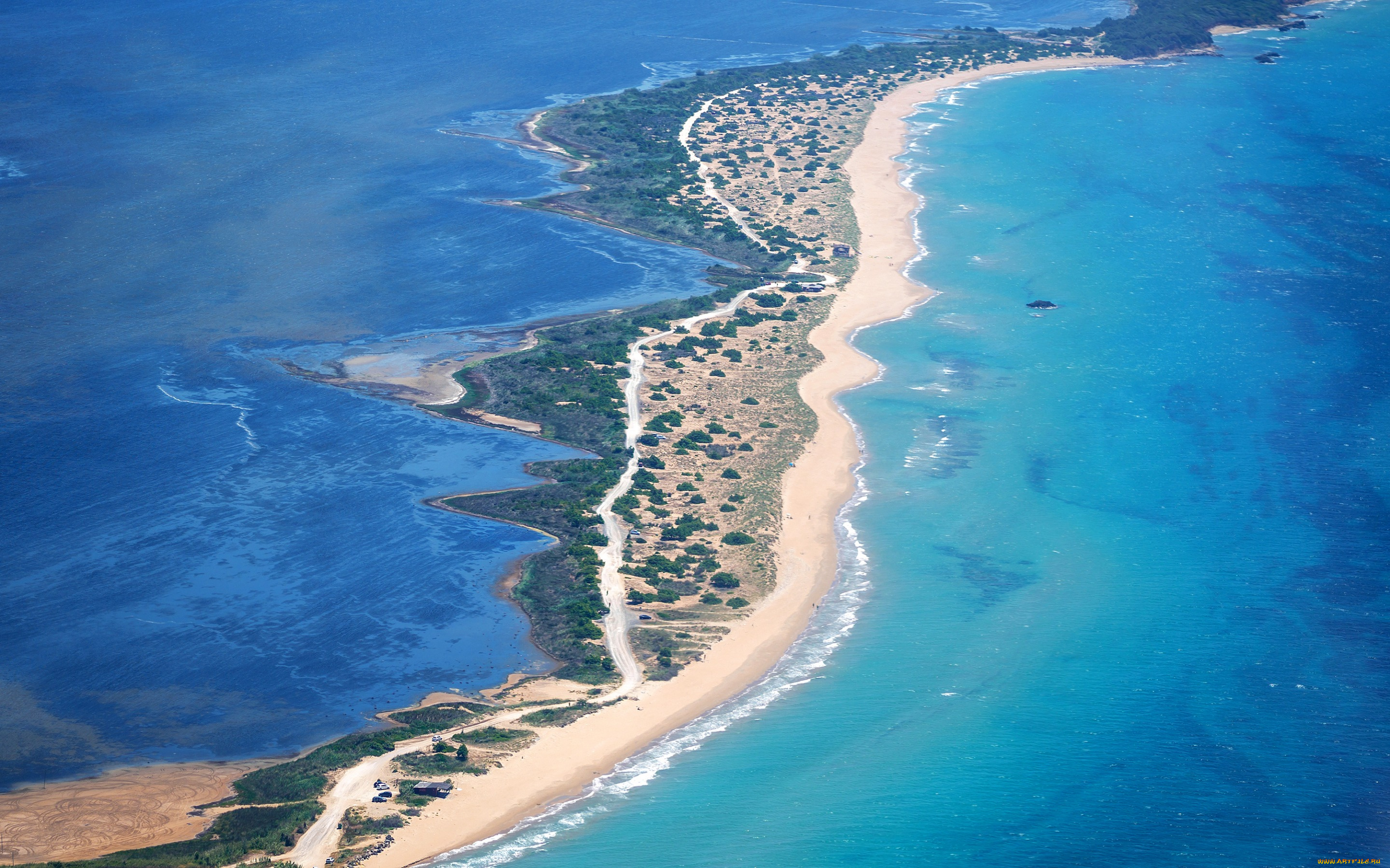 природа, моря, океаны, побережье, греция, corfu, вид, сверху, море