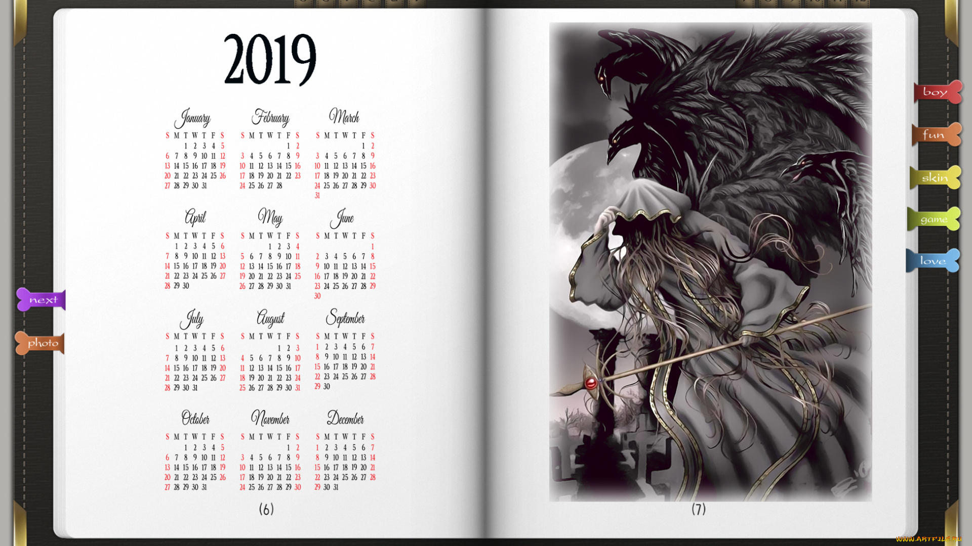 календари, фэнтези, 2019, calendar, плащ, книга, капюшон, птица