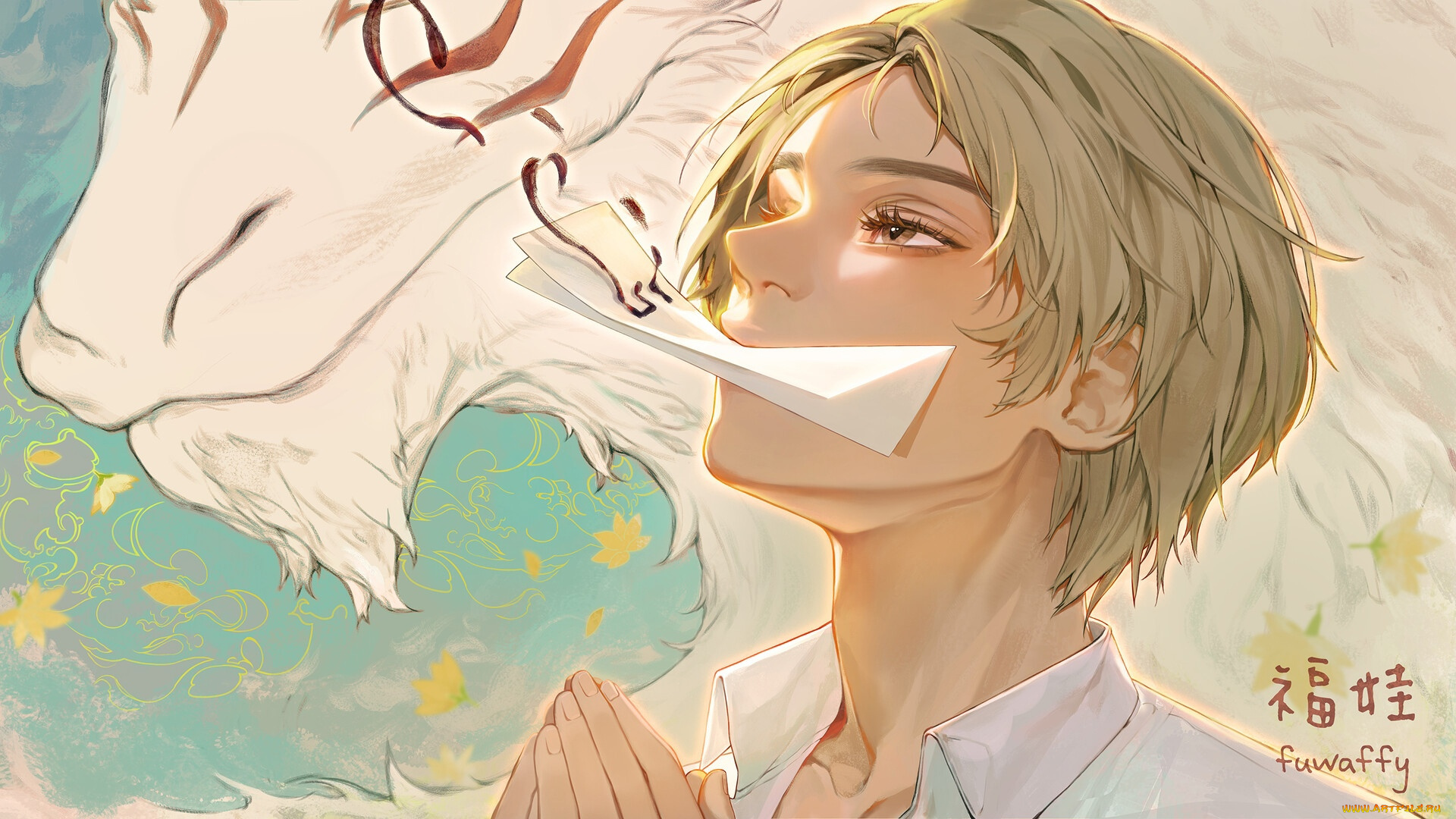 аниме, natsume, yuujinchou, парень, лицо, записка, зверь