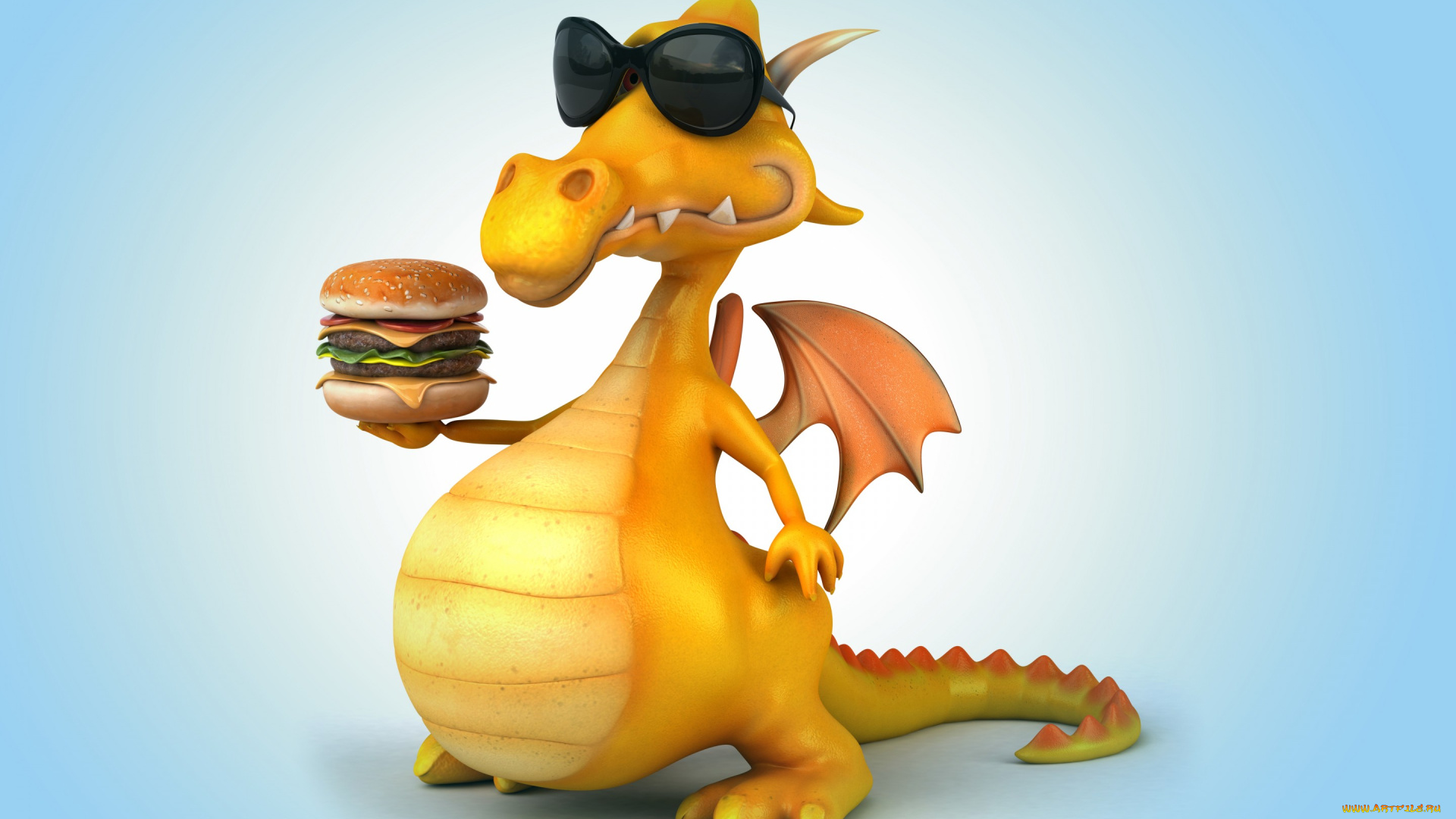 3д, графика, фантазия, , fantasy, дракон, hamburger, dragon, funny, 3d