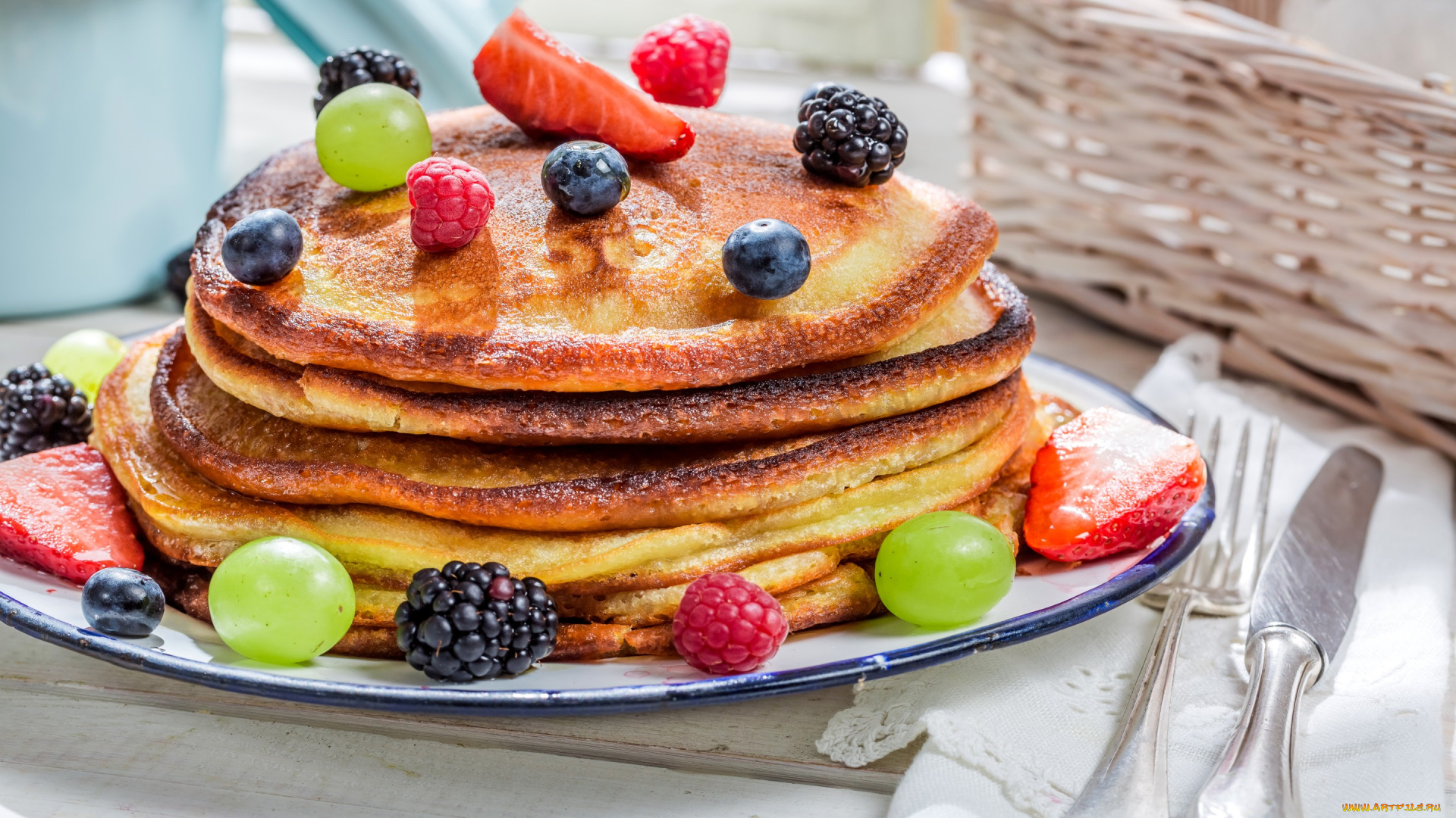 еда, блины, , оладьи, клубника, grapes, ежевика, pancakes, blackberry, выпечка, виноград, strawberry