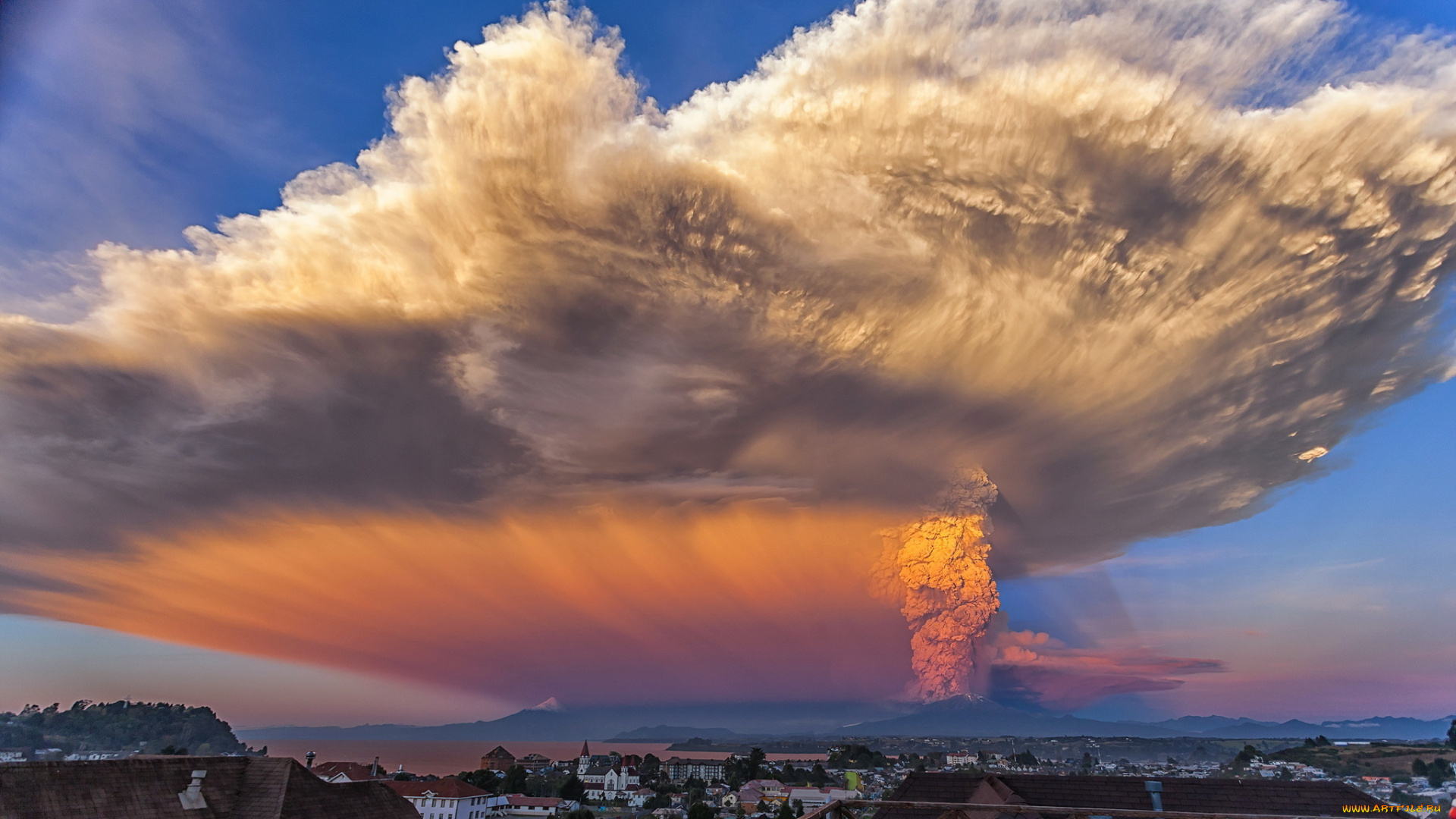 природа, стихия, небо, volcan, calbuco, извержение, пепел