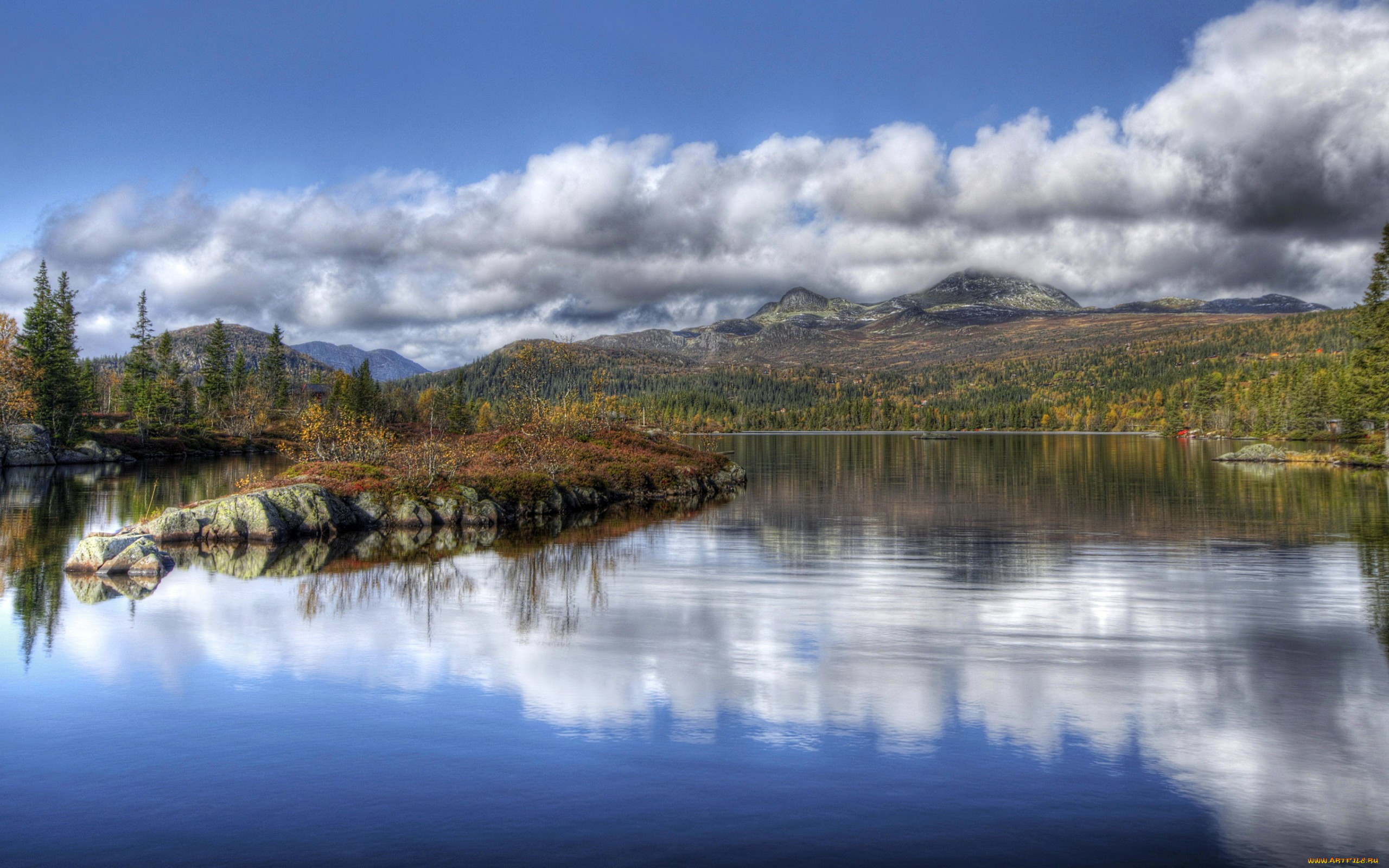 природа, реки, озера, озеро, облака, горы, лес, tuddal, норвегия, деревья, камни