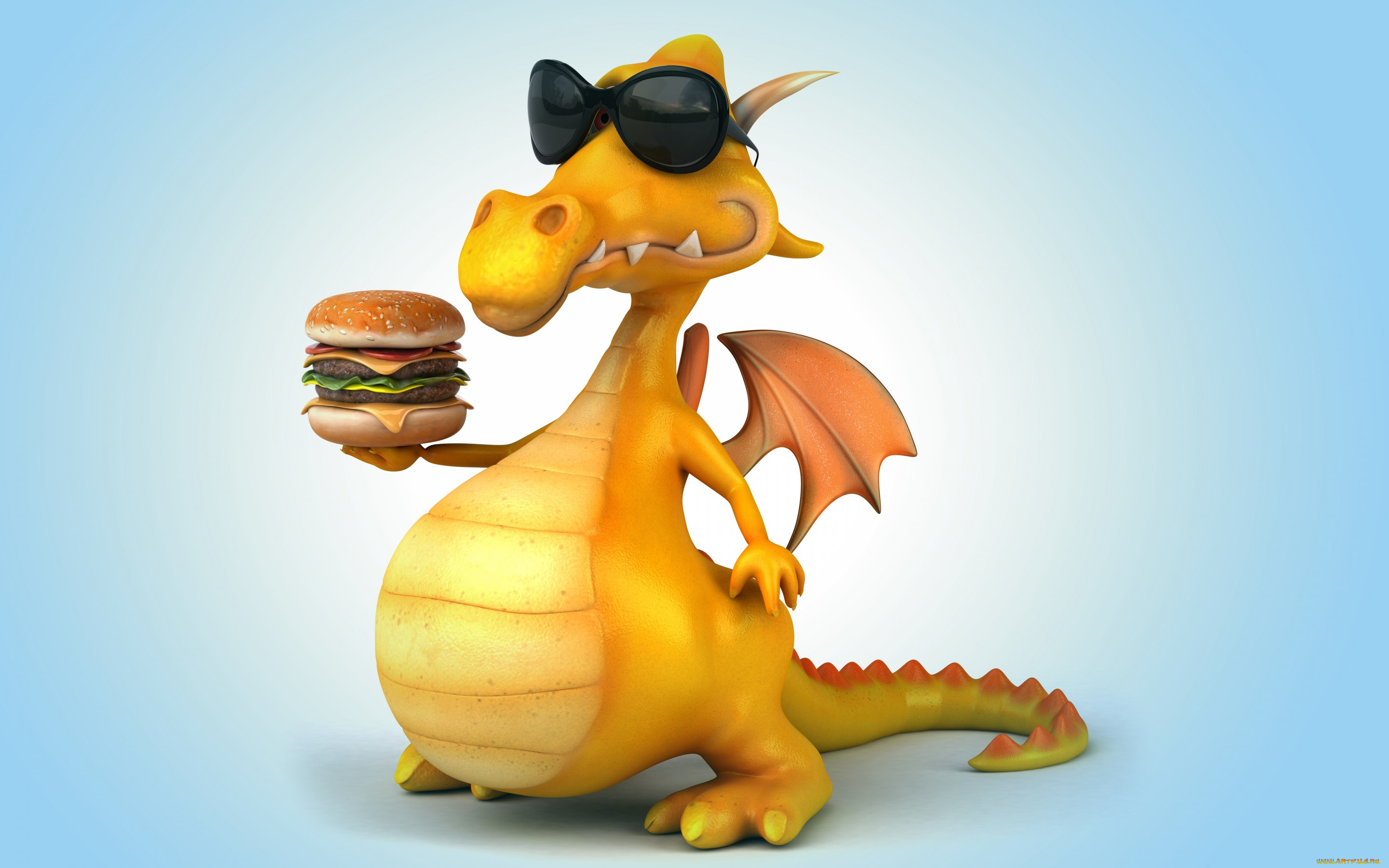 3д, графика, фантазия, , fantasy, дракон, hamburger, dragon, funny, 3d