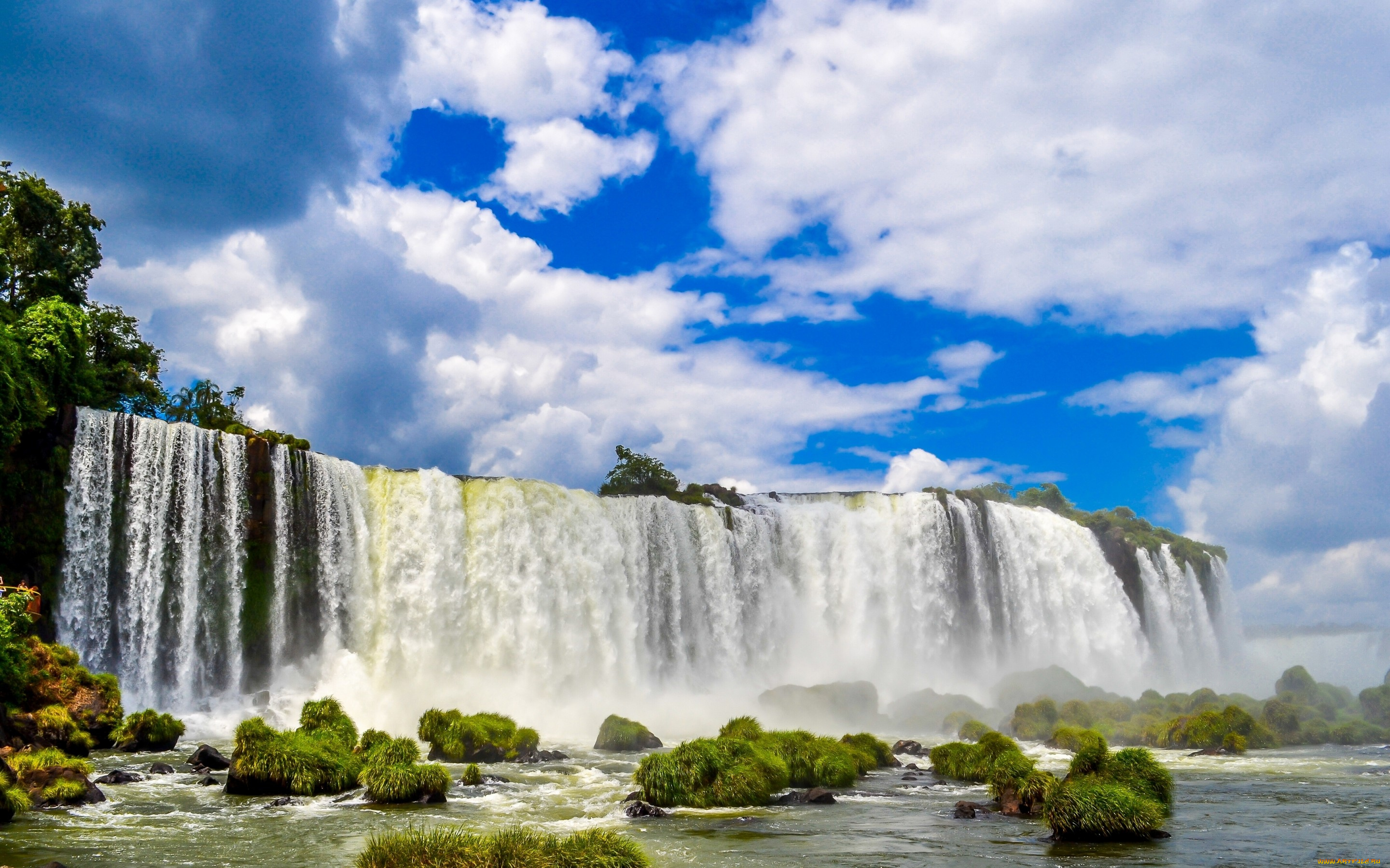 природа, водопады, бразилия, водопад, игуасу, облака, небо, кочки, brazil, iguazu, falls