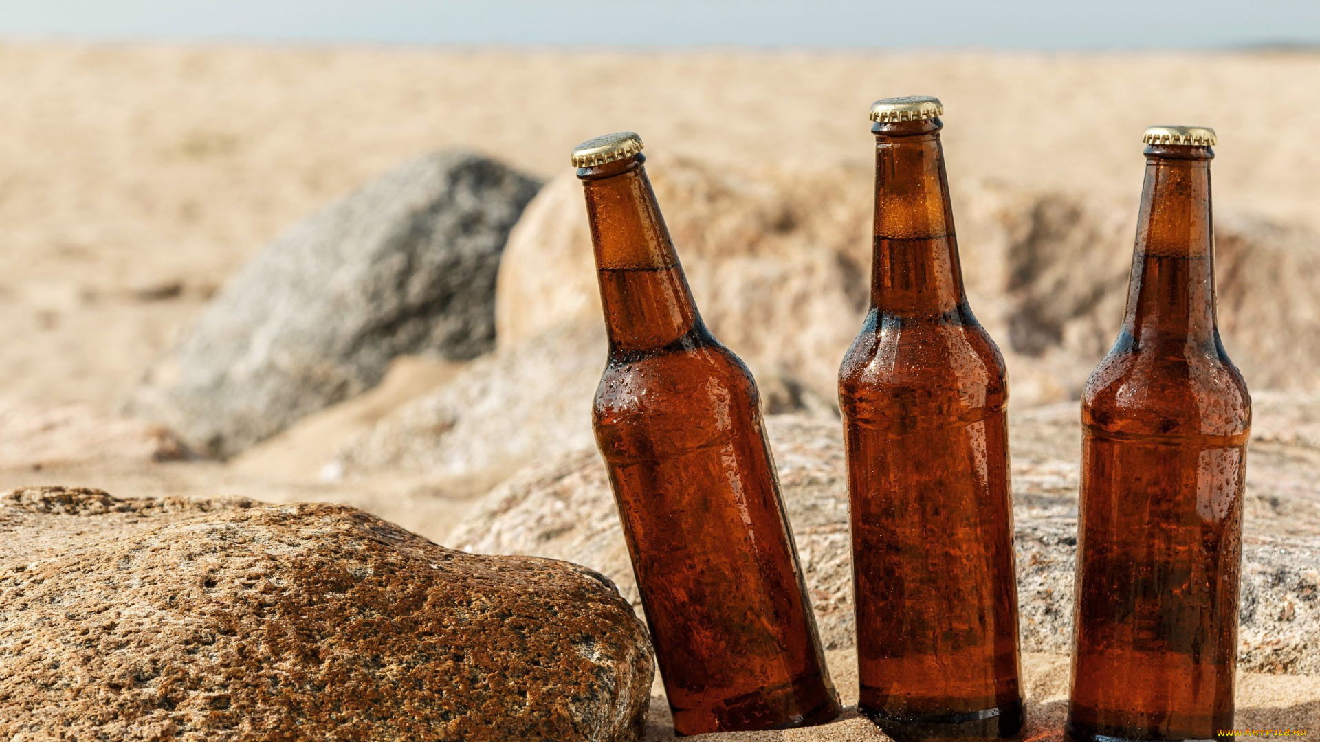 еда, напитки, , пиво, жара, бутылки, пиво, камни, песок, пляж