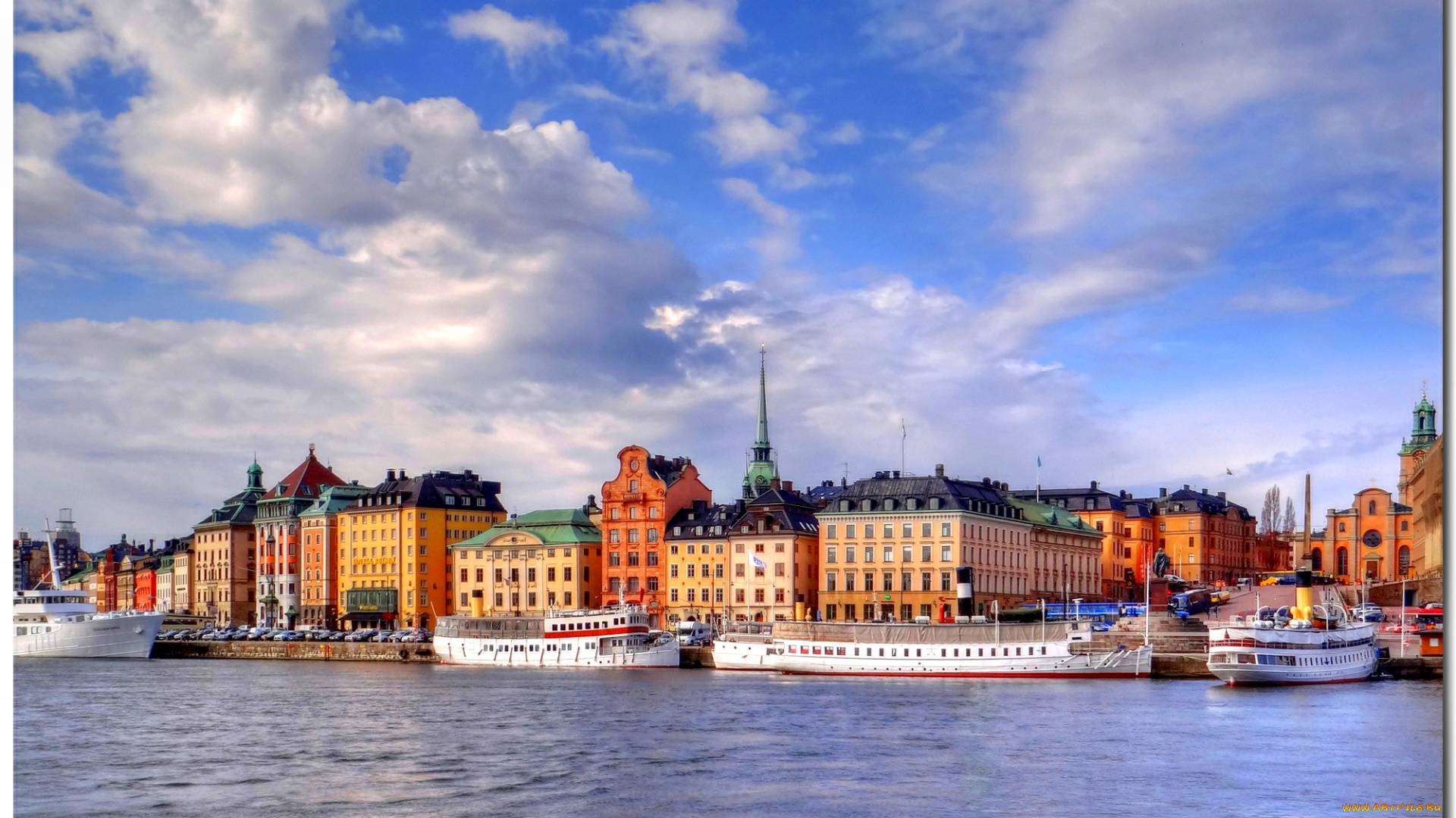 stockholm, view, at, gamla, stan, города, стокгольм, швеция, город, река, набережная, причал, суда