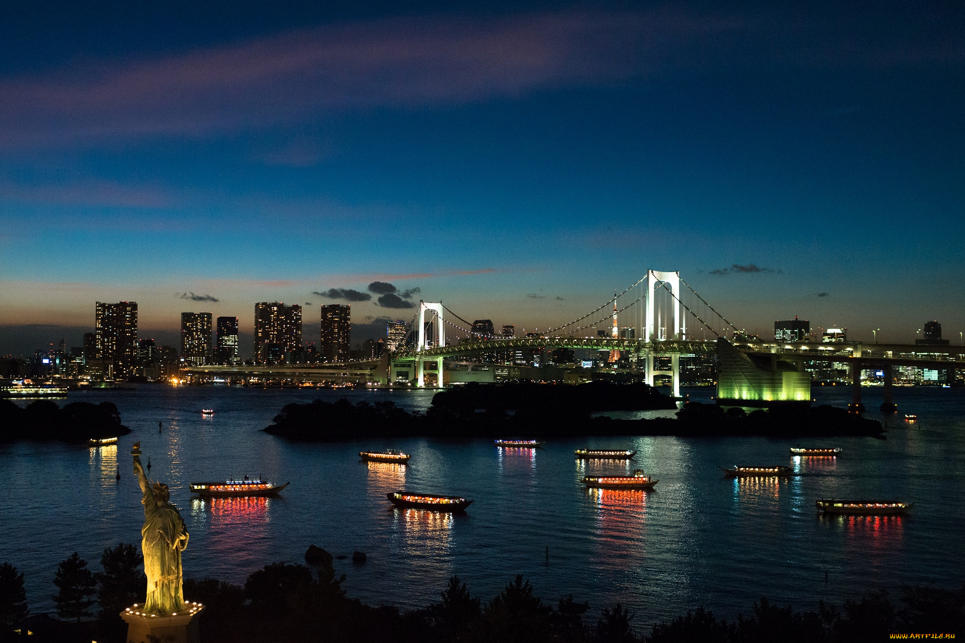 города, токио, Япония, мост, ночь