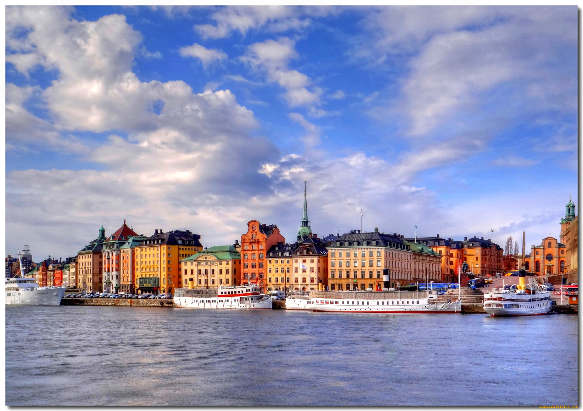 stockholm, view, at, gamla, stan, города, стокгольм, швеция, город, река, набережная, причал, суда
