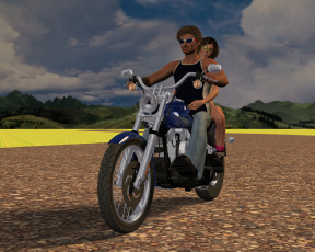 обоя мотоциклы, 3d, мотоцикл, девушка, парень