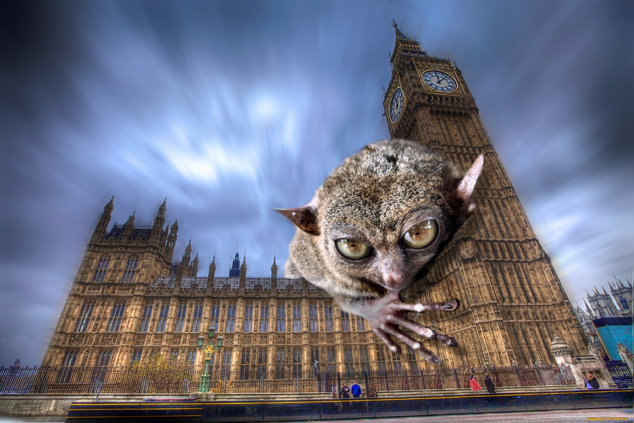 monster, tarsier, in, london, разное, компьютерный, дизайн, зверь, город