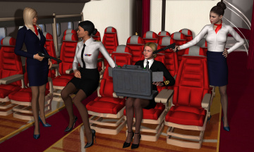 Картинка stewardesses 3д+графика фантазия+ fantasy девушки салон оружие взгляд
