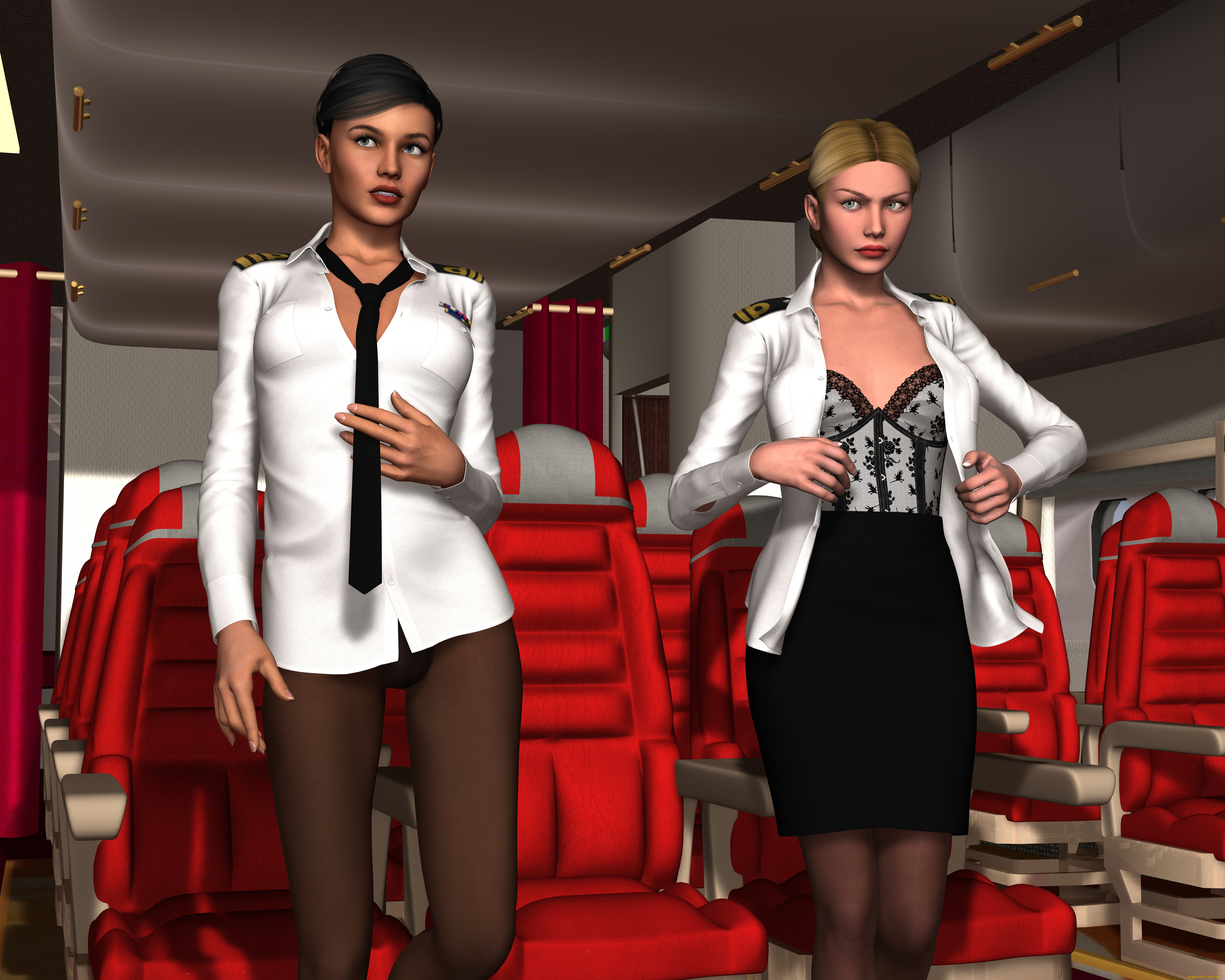 stewardesses, 3д, графика, фантазия, , fantasy, взгляд, девушки