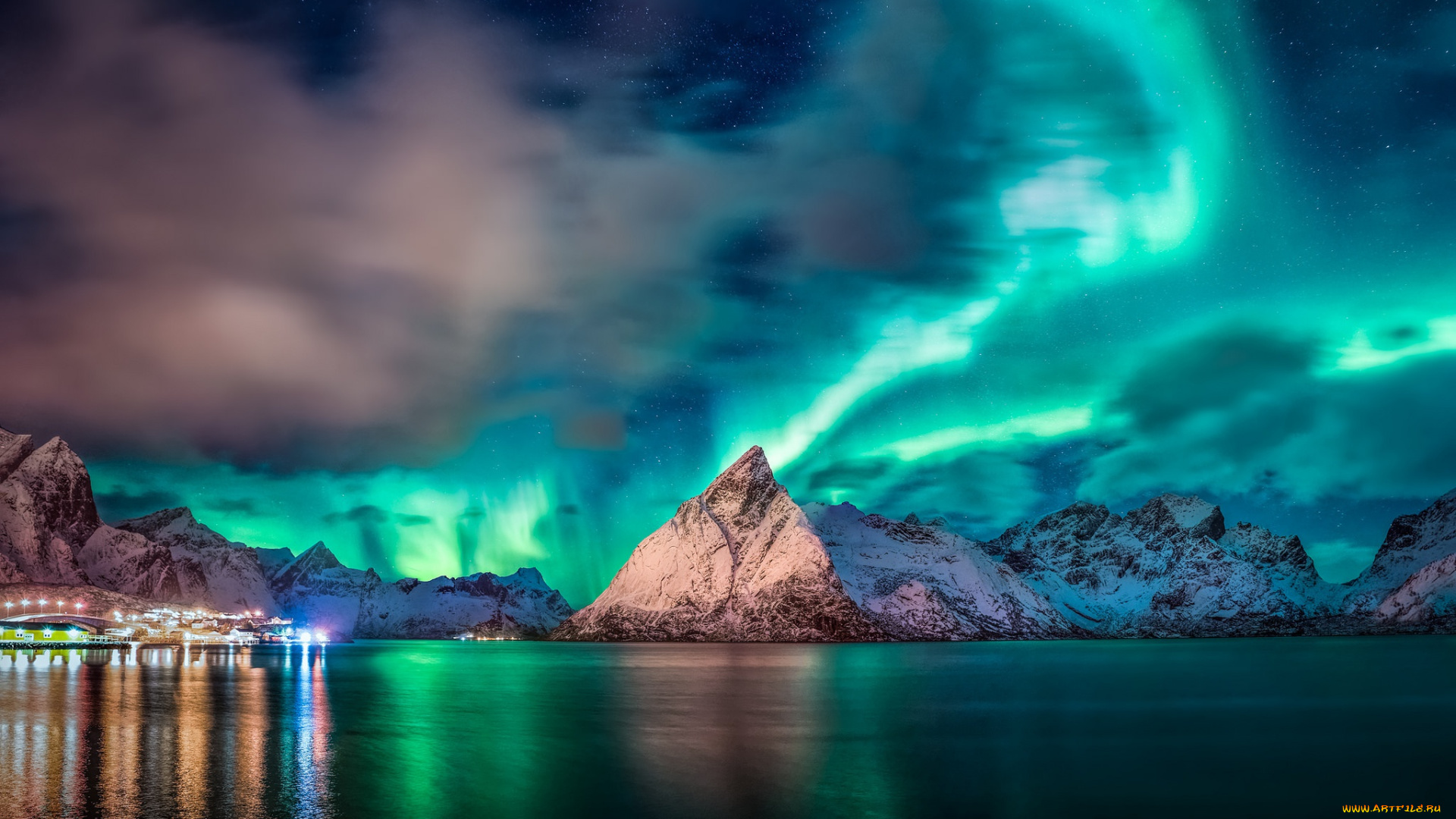 природа, северное, сияние, nordland, reine, norway