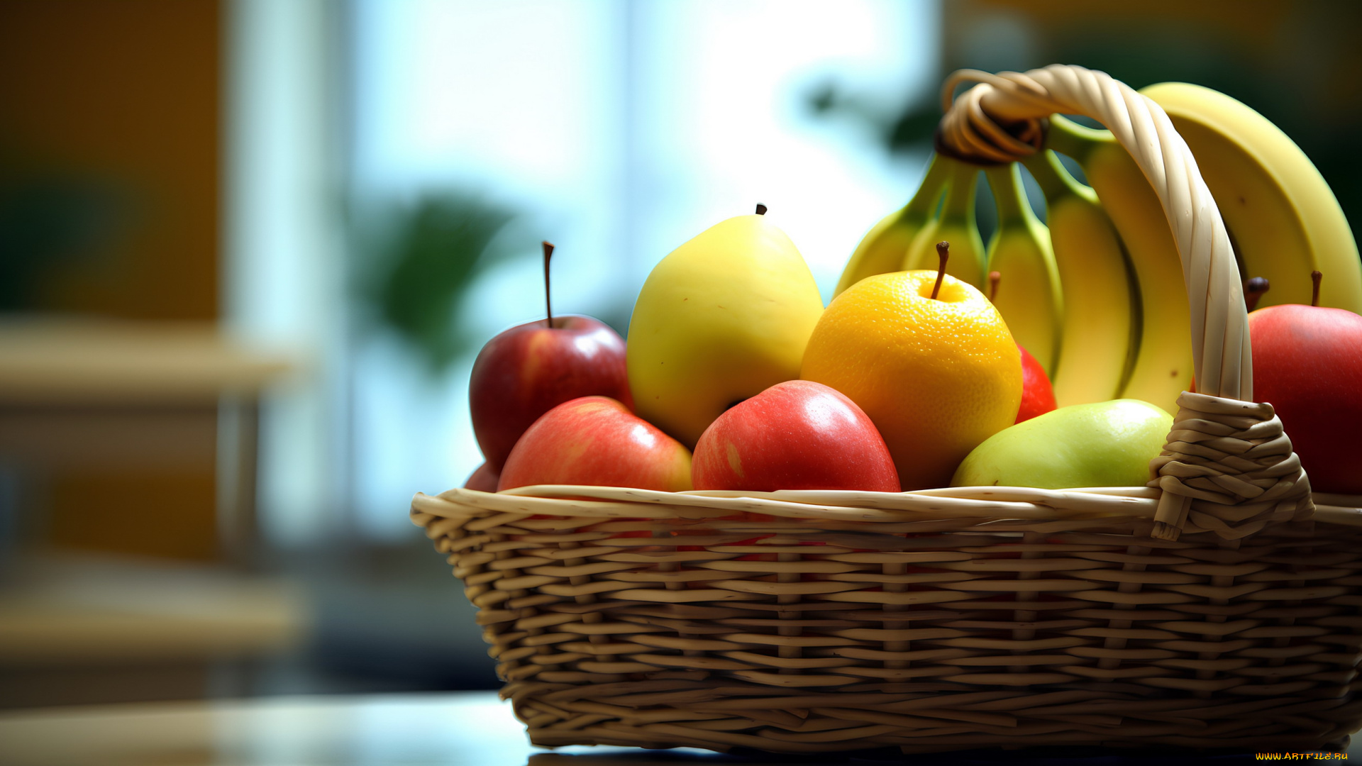еда, фрукты, , ягоды, корзинка, яблоки, бананы