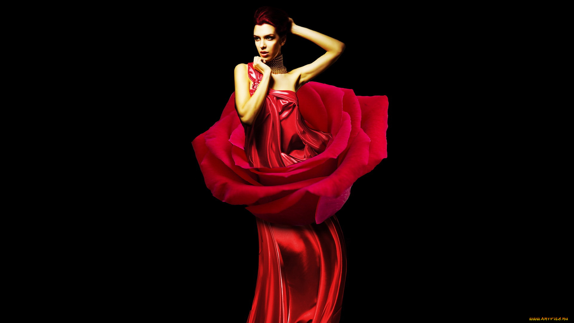 девушка красное платье роза girl red dress rose загрузить