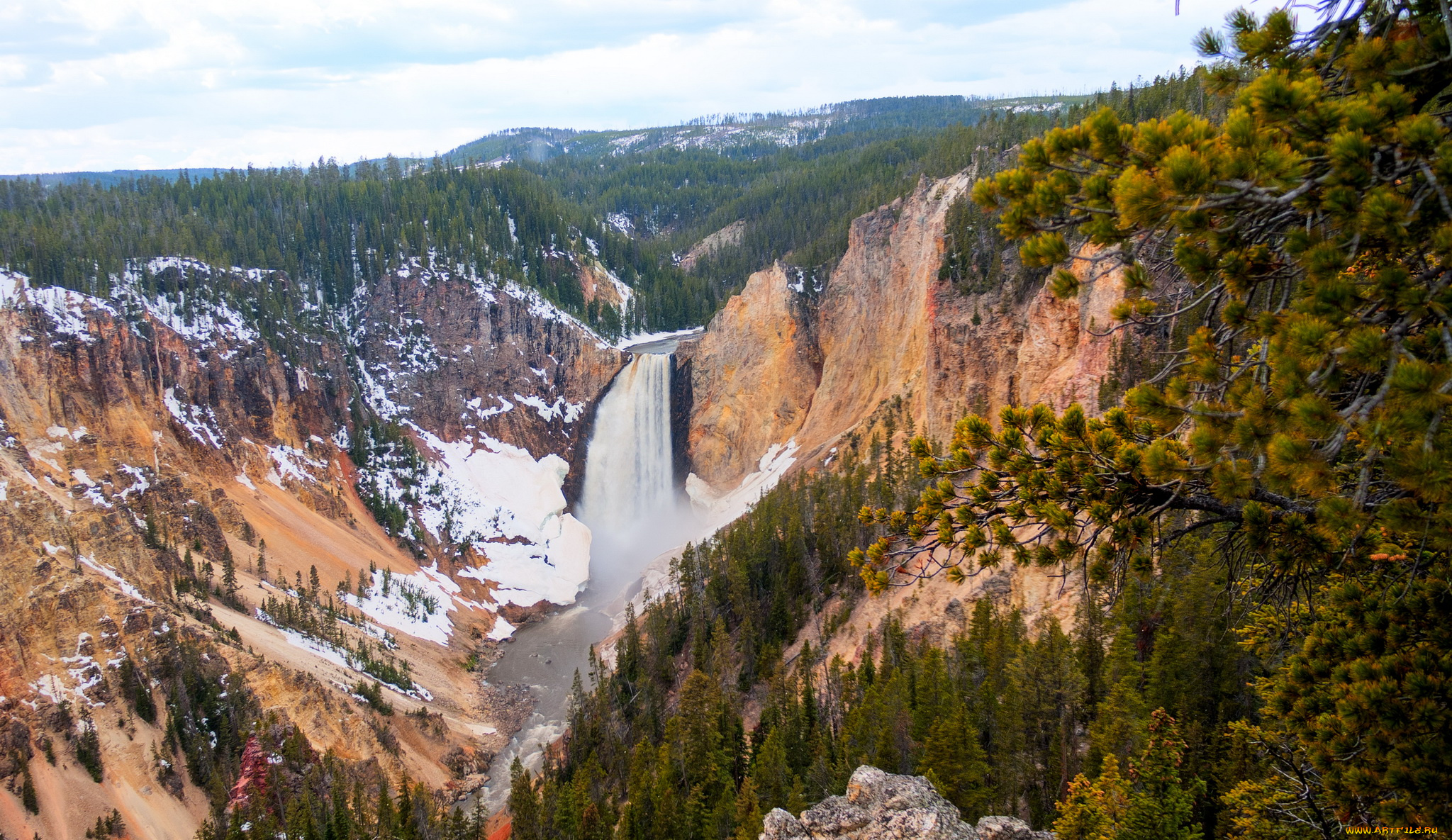 yellowstone, national, park, природа, водопады, лес, парк, wyoming, водопад, горы