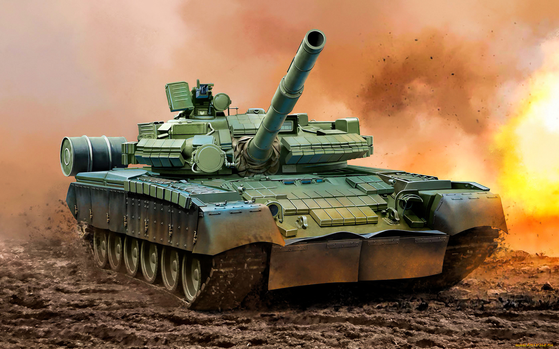рисованное, армия, tank, t-80, bv, weapon, painting, war, art