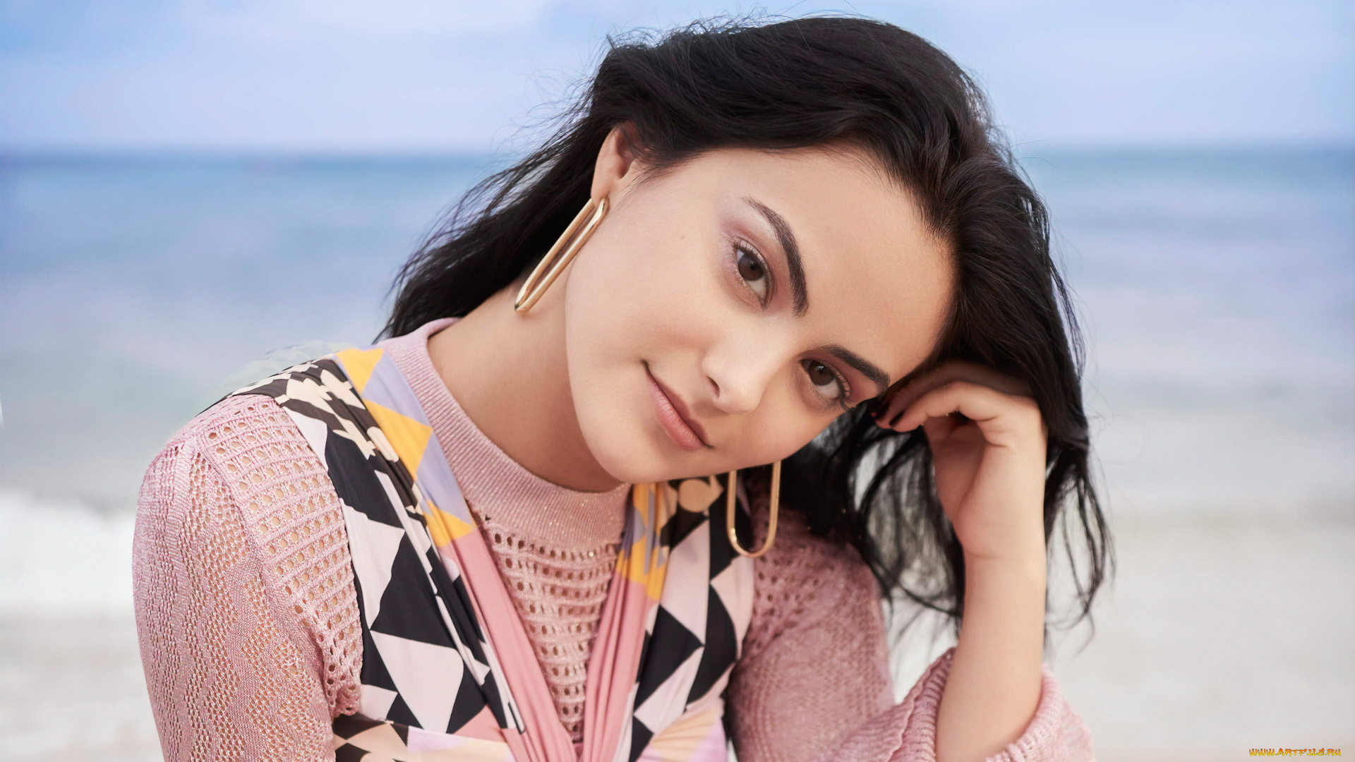 девушки, camila, mendes, лицо, брюнетка, актриса, море, кофта