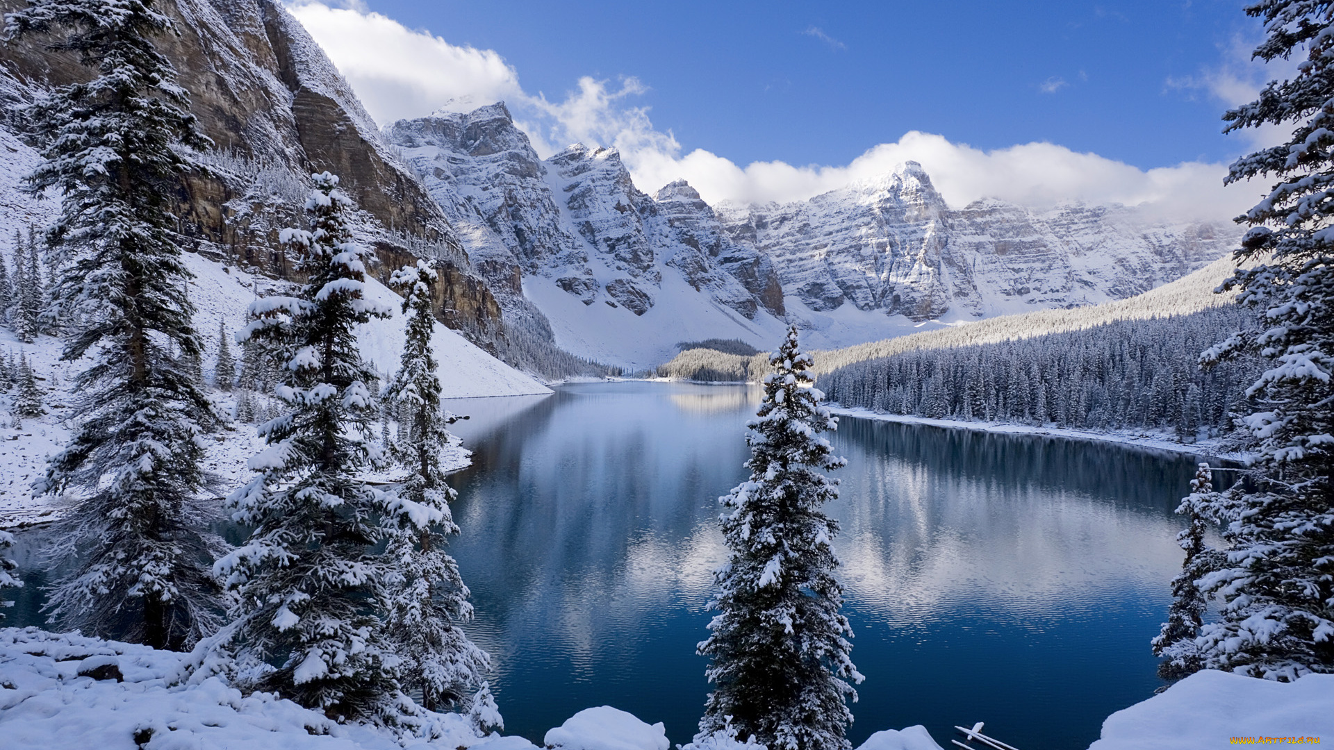 природа, зима, moraine, lake, banff, national, park