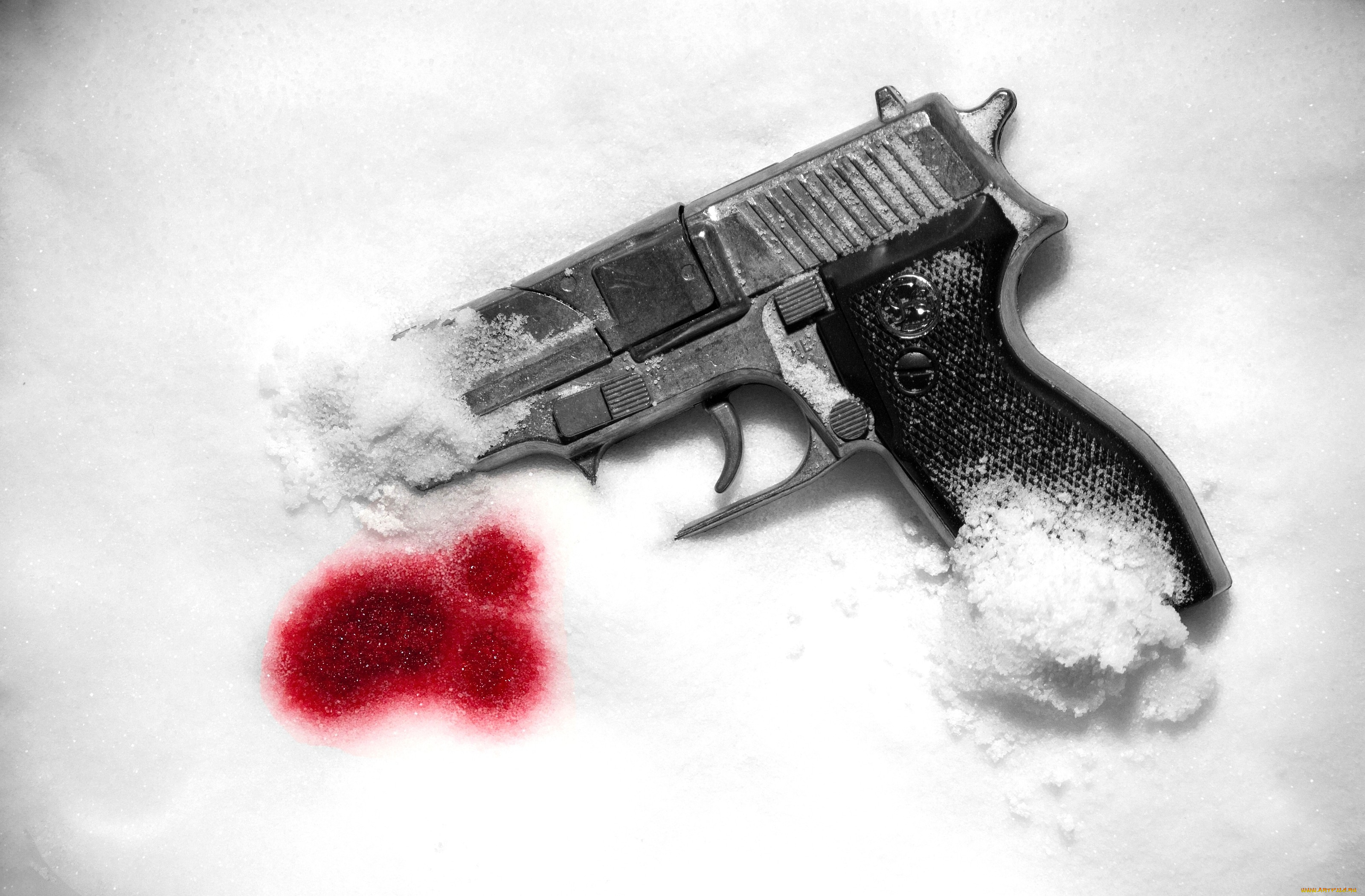 оружие, пистолеты, снег, пистолет, кровь