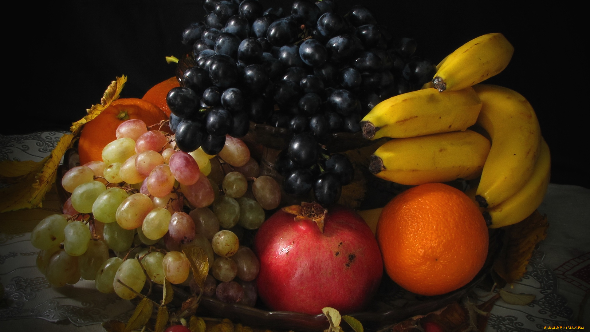 еда, фрукты, , ягоды, гранат, виноград, банан