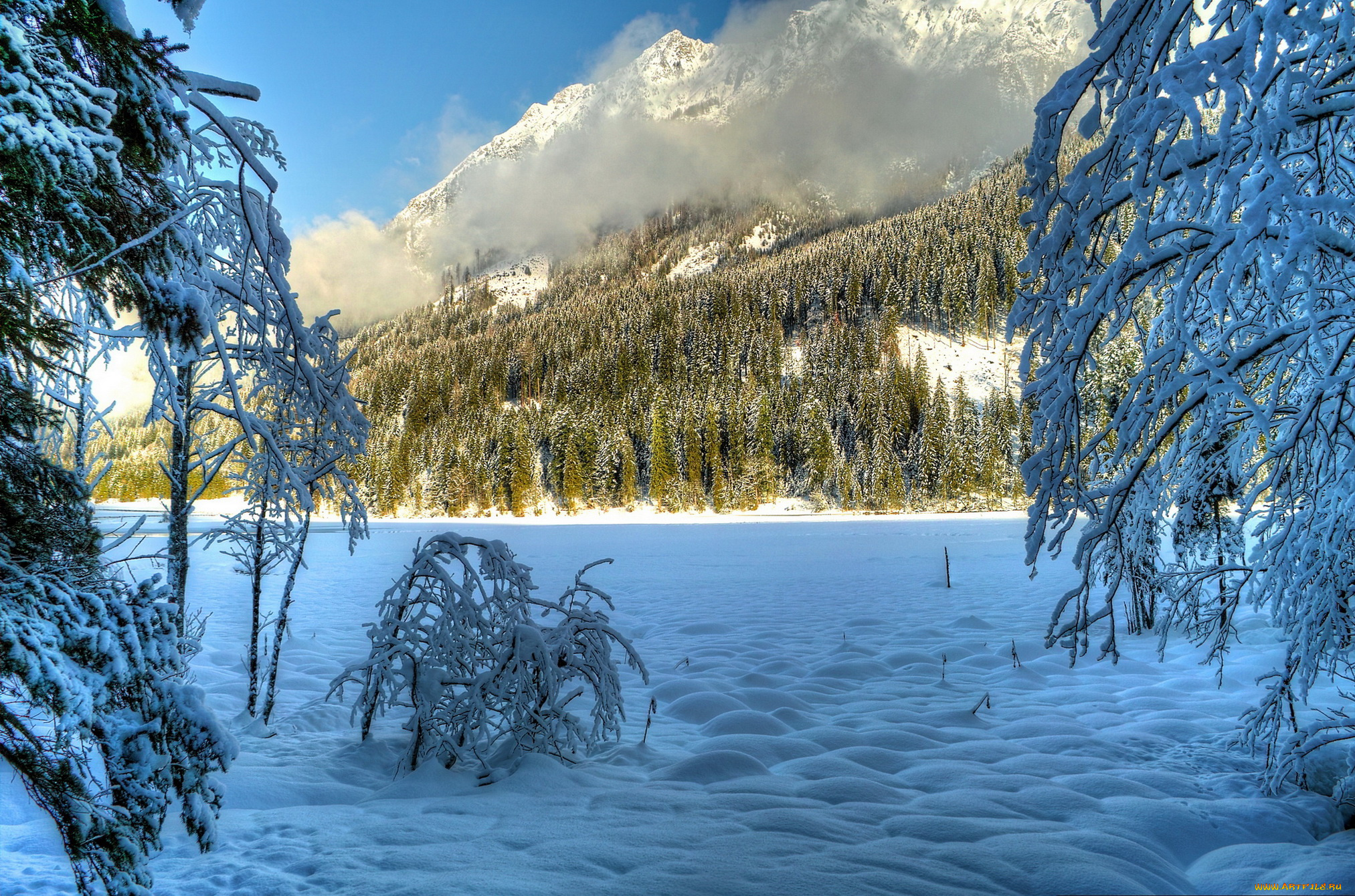 природа, зима, горы, снег, лес, австрия