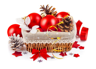 Картинка праздничные украшения шишки шарики мишура бантик корзинка