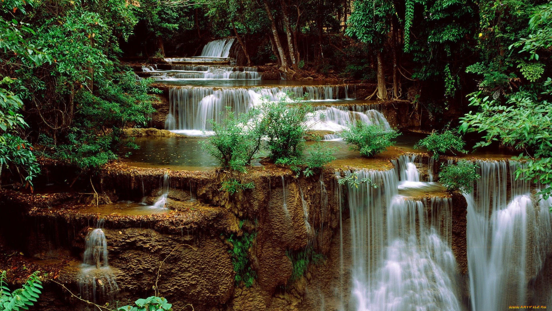 природа, водопады, камни, поток