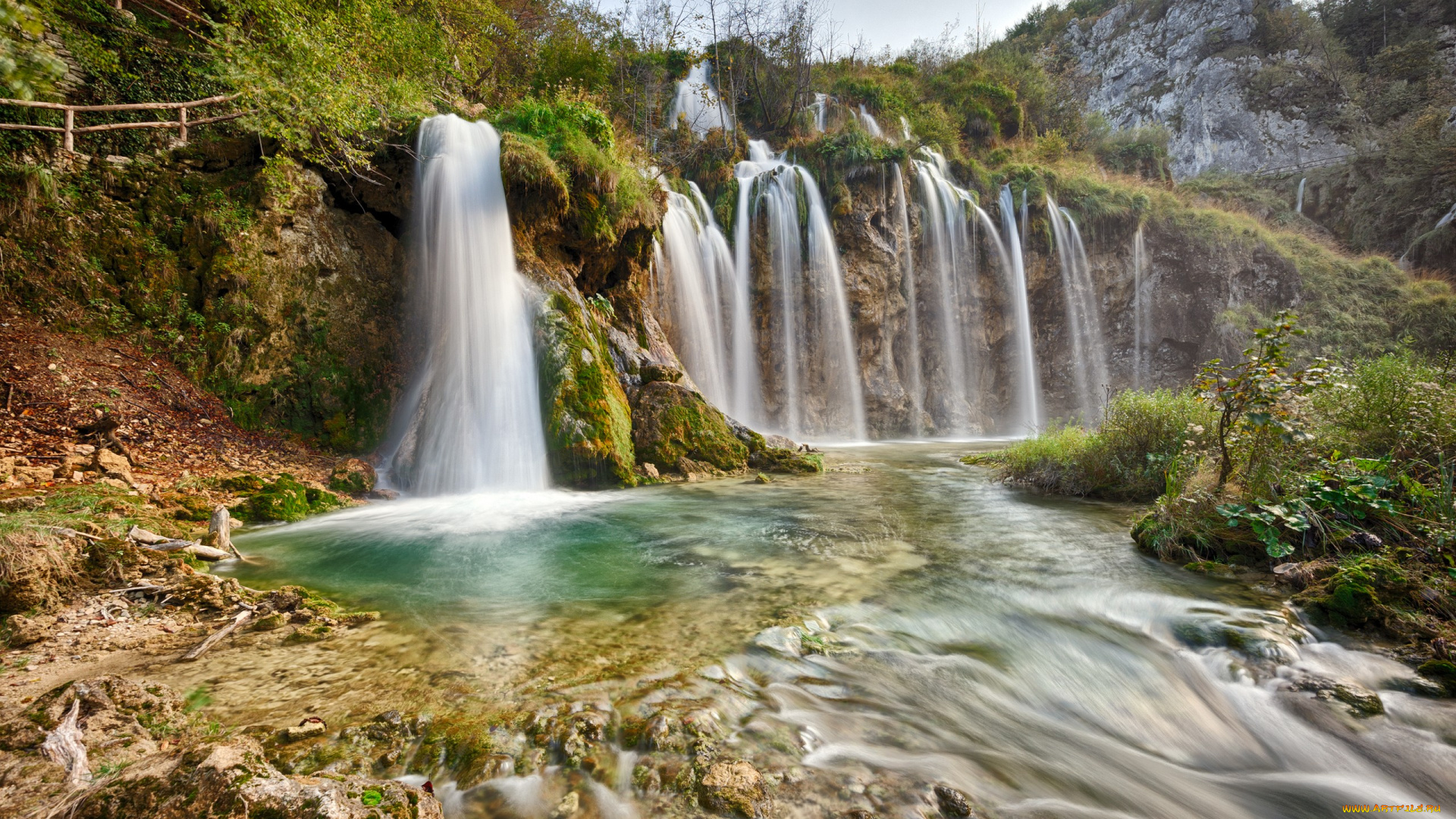 природа, водопады, камни, поток