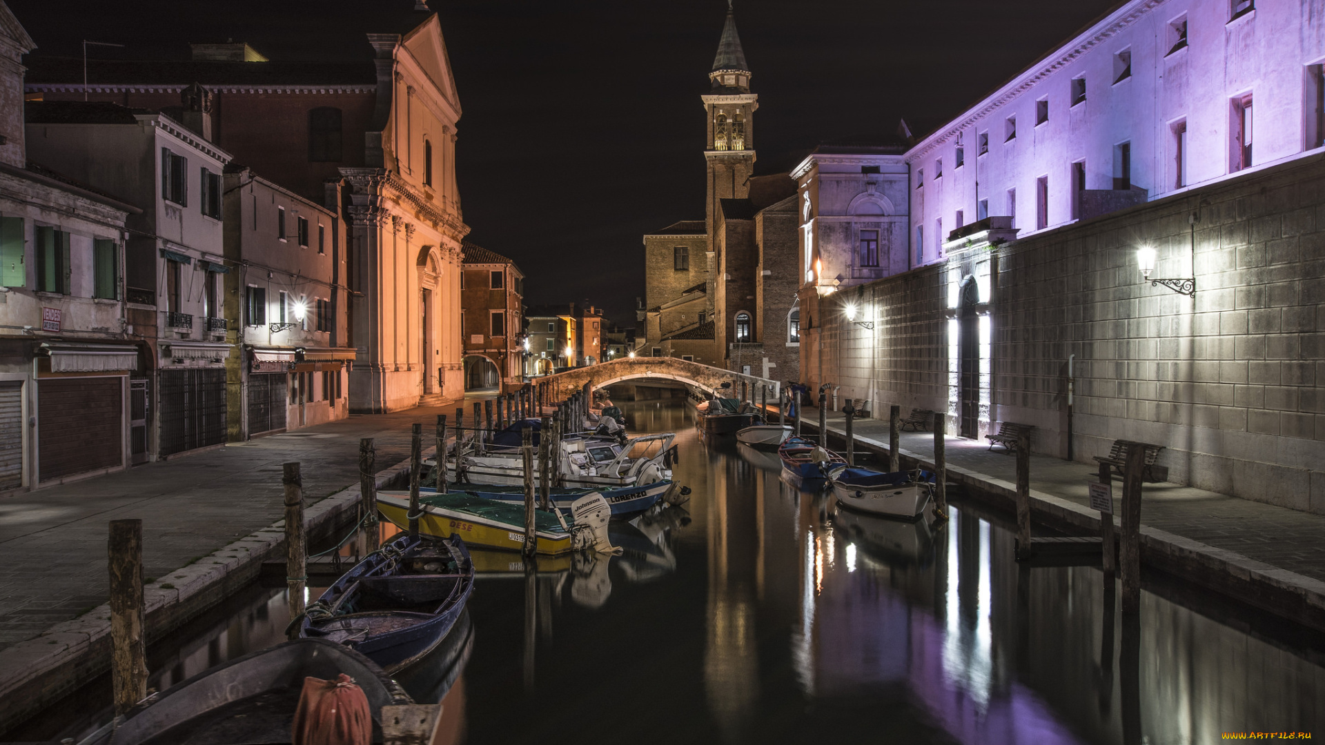 chioggia, venezia, корабли, порты, , , причалы, огни, ночь