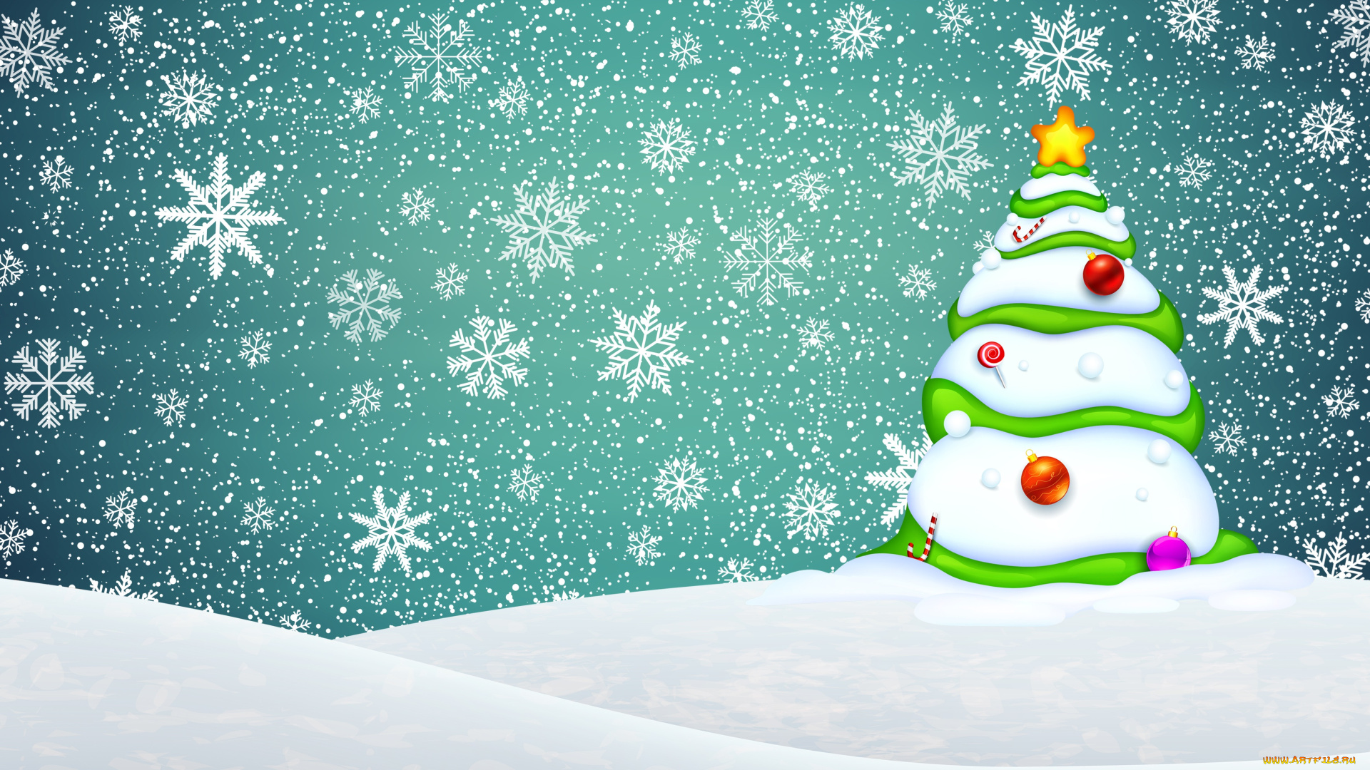 праздничные, векторная, графика, , новый, год, фон, сугробы, минимализм, елка, праздник, снег, новый, год, рождество, Ёлка, снежинки