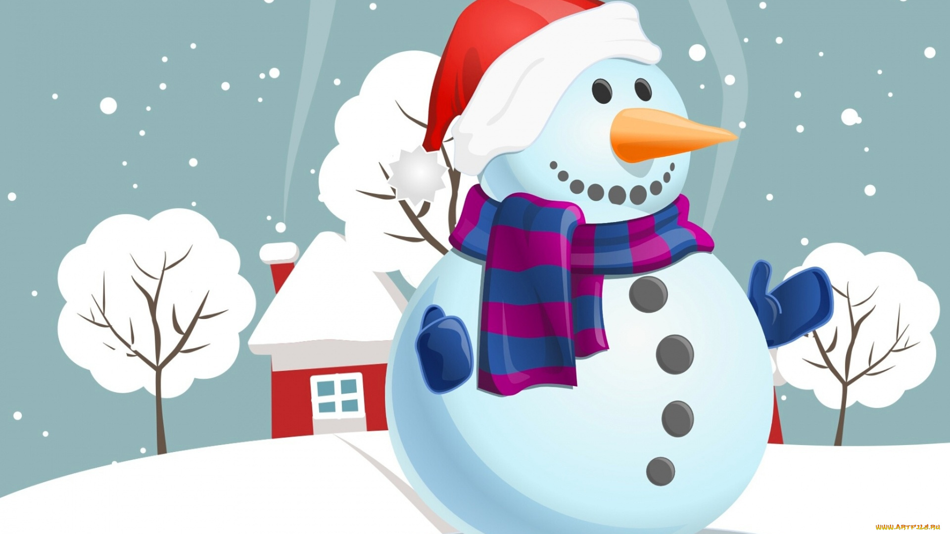 праздничные, векторная, графика, , новый, год, рождество, снеговик, домик, праздник, шарф