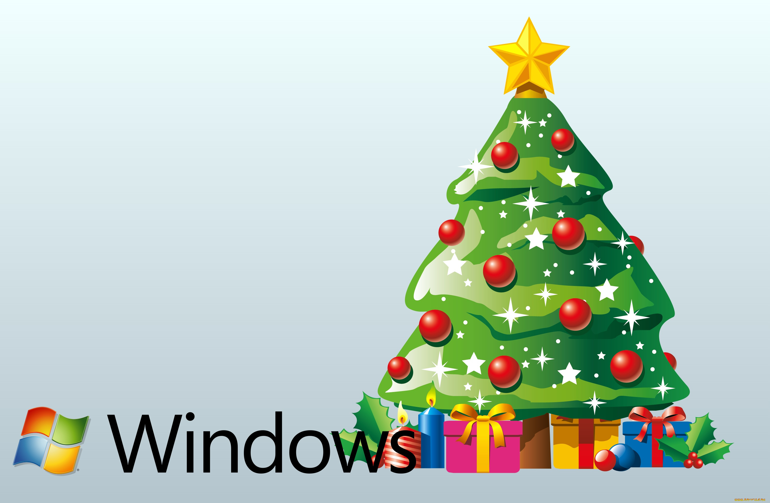компьютеры, windows, xp, украшения, елка, новый, год, фон, праздник