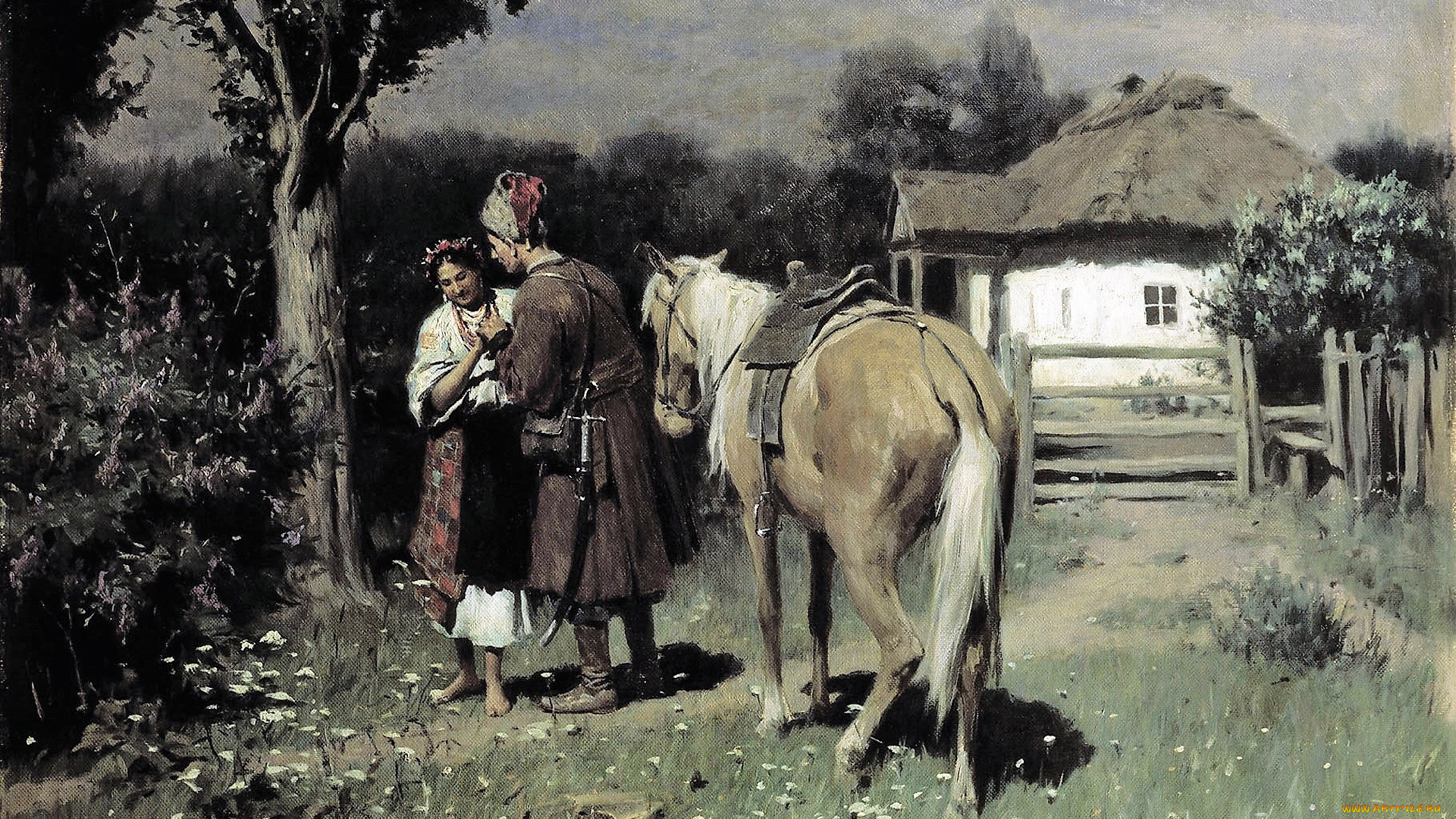 рисованное, николай, пимоненко, пара, лошадь, дом