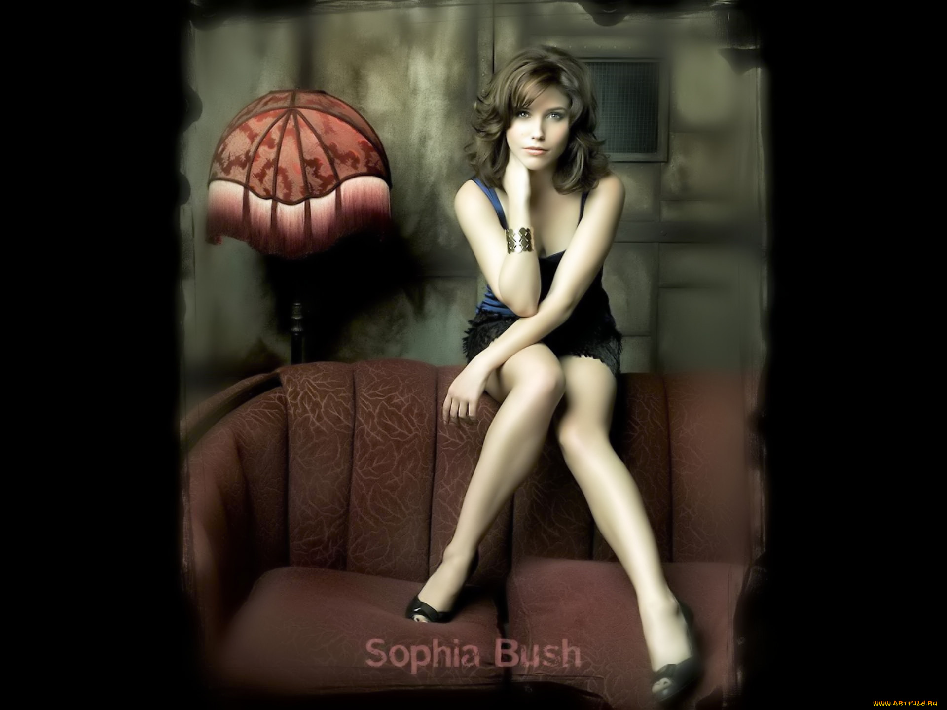 девушки, sophia, bush, шатенка, платье, браслет, диван, торшер